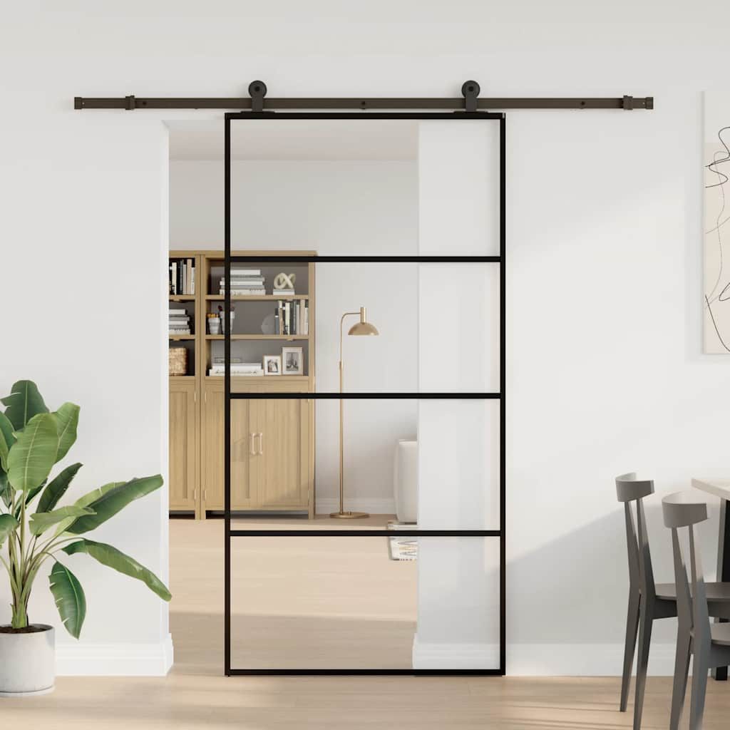 vidaXL Haustür Schiebetür mit Beschlag 102,5x205 cm ESG-Glas & Aluminium (1-St)