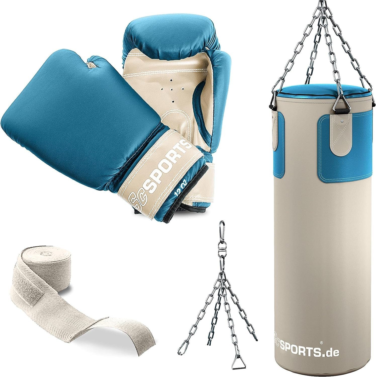 ScSPORTS® Boxsack Boxsack Set 25kg Gefüllt Boxhandschuhen Boxbandagen Erwachsene Boxset