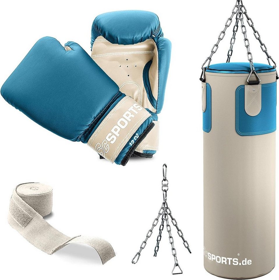 ScSPORTS® Boxsack Boxsack Set 25kg Gefüllt Boxhandschuhen Boxbandagen  Erwachsene Boxset