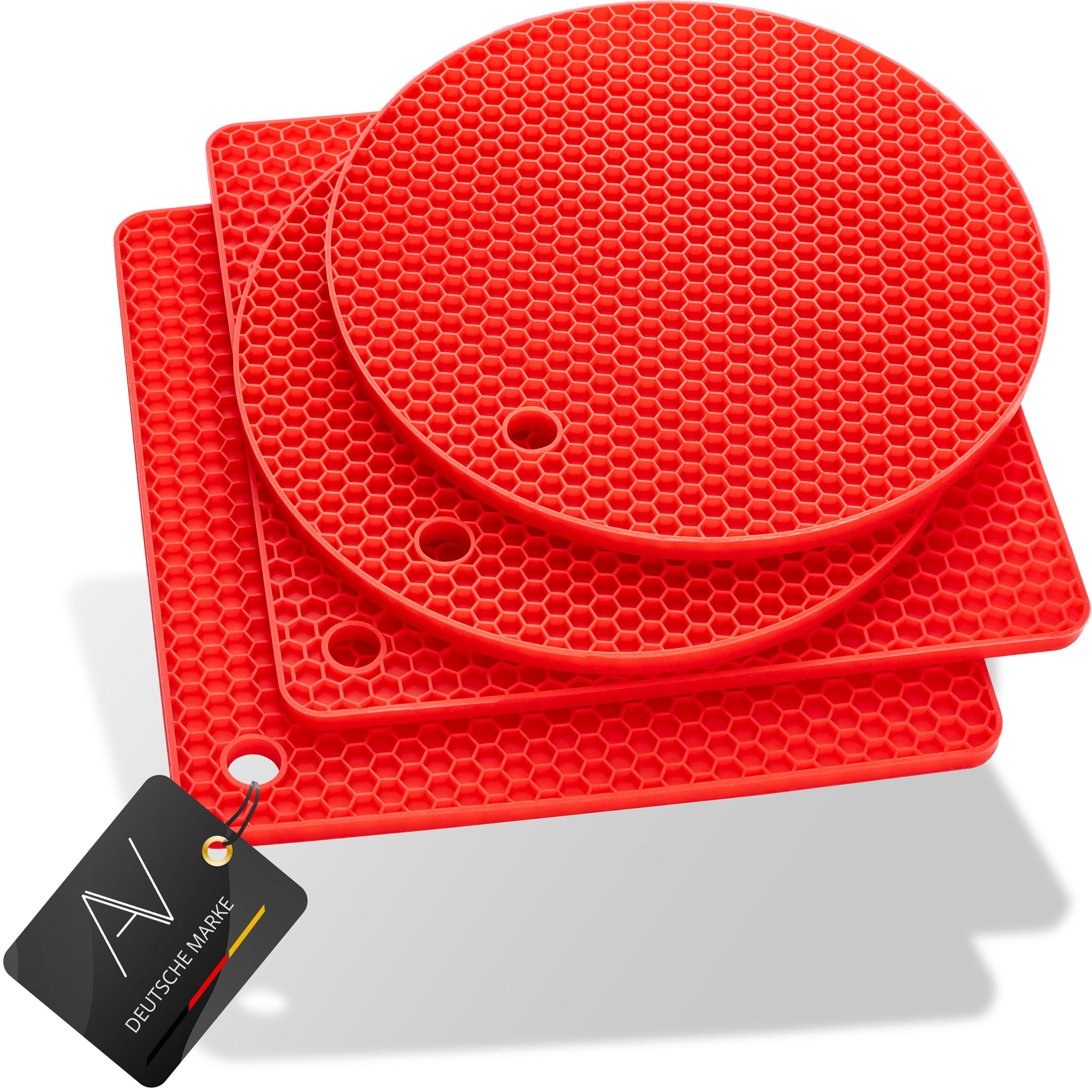 AVANA Topfuntersetzer Silikon Untersetzer Multifunktional Pfannenuntersetzer Topflappen, Zubehör für Töpfe, Pfannen, Auflaufformen, 4er Set, Hitzebeständig, Wabenmuster (2 Rund, 2 Viereckig)