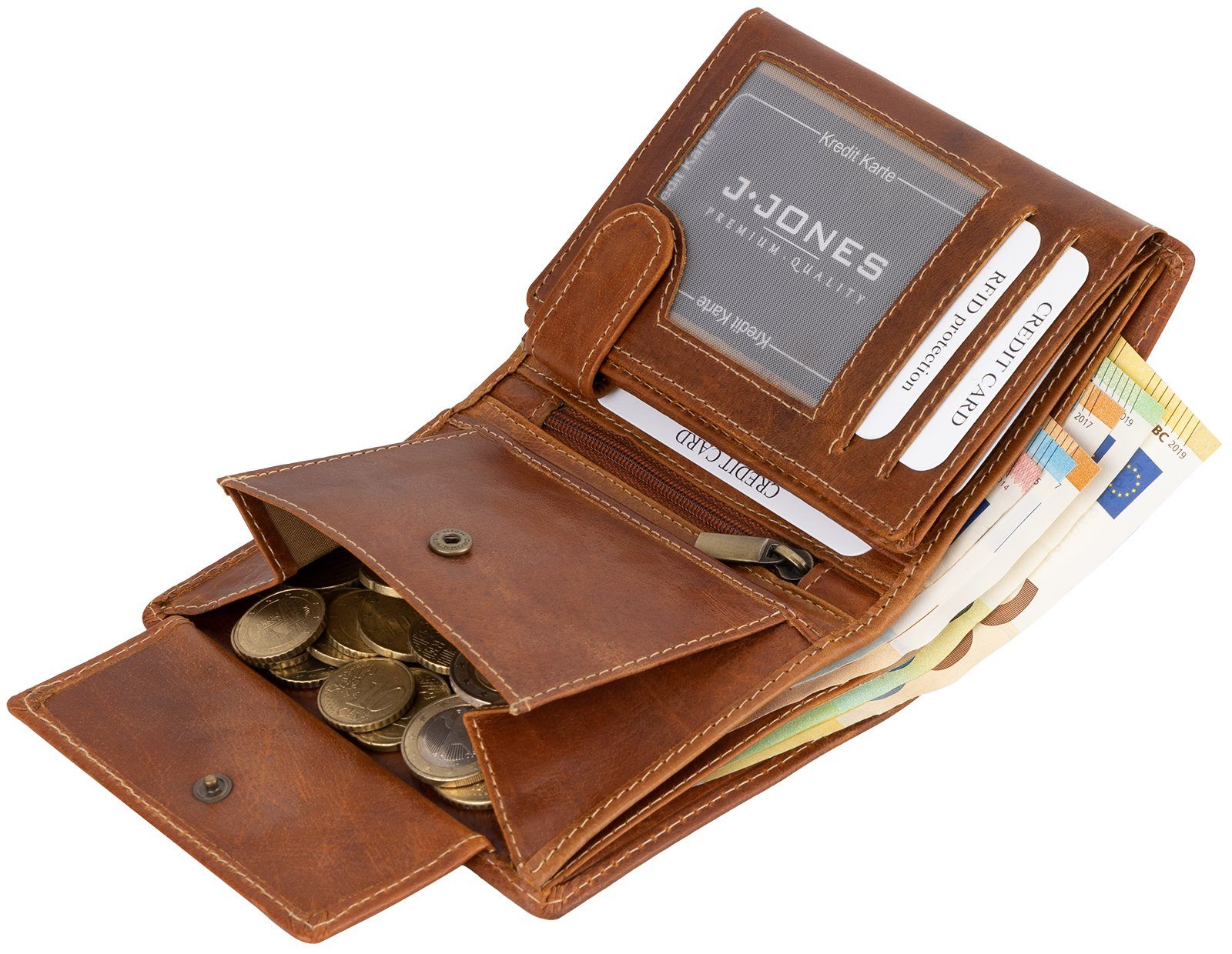Geldbörse RFID Herren Leder RFID Jennifer Geldbeutel Jones Geldbörse Schutz Portemonnaie Hochformat, echt