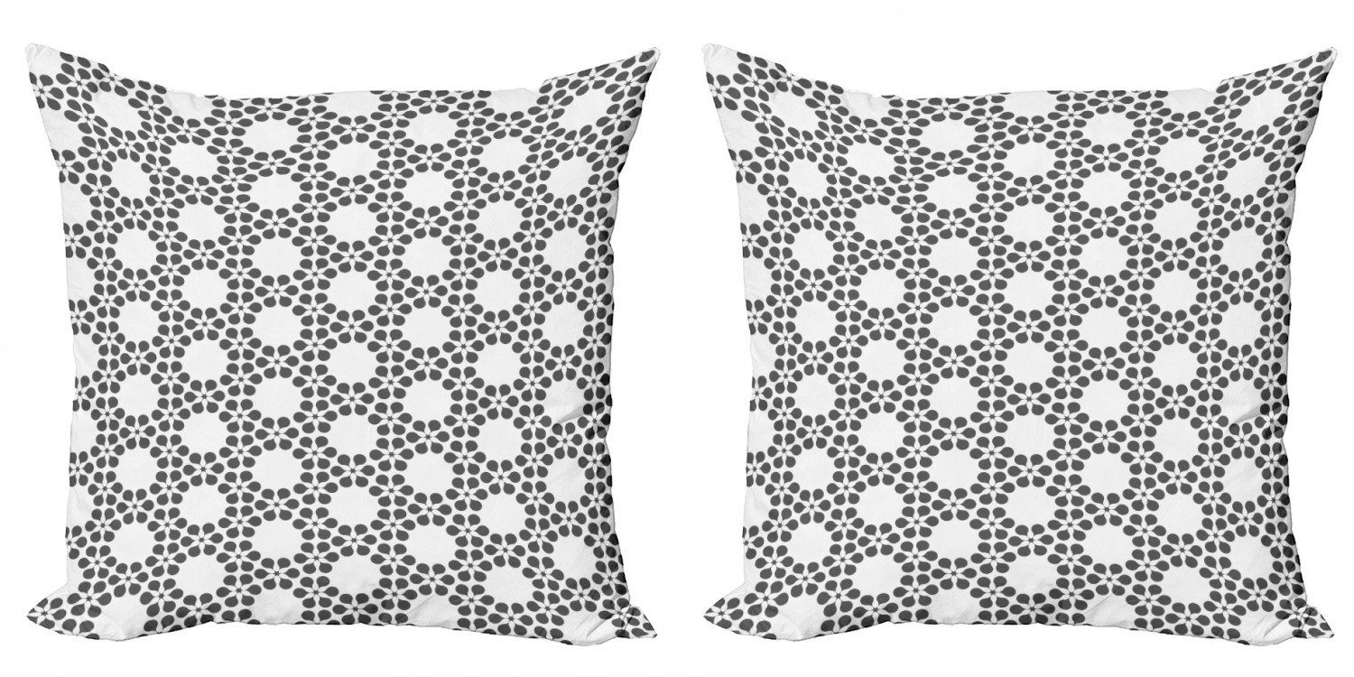 Kissenbezüge Modern Accent Doppelseitiger Digitaldruck, Abakuhaus (2 Stück), Grau und Weiß Blumen-Gitter | Kissenbezüge