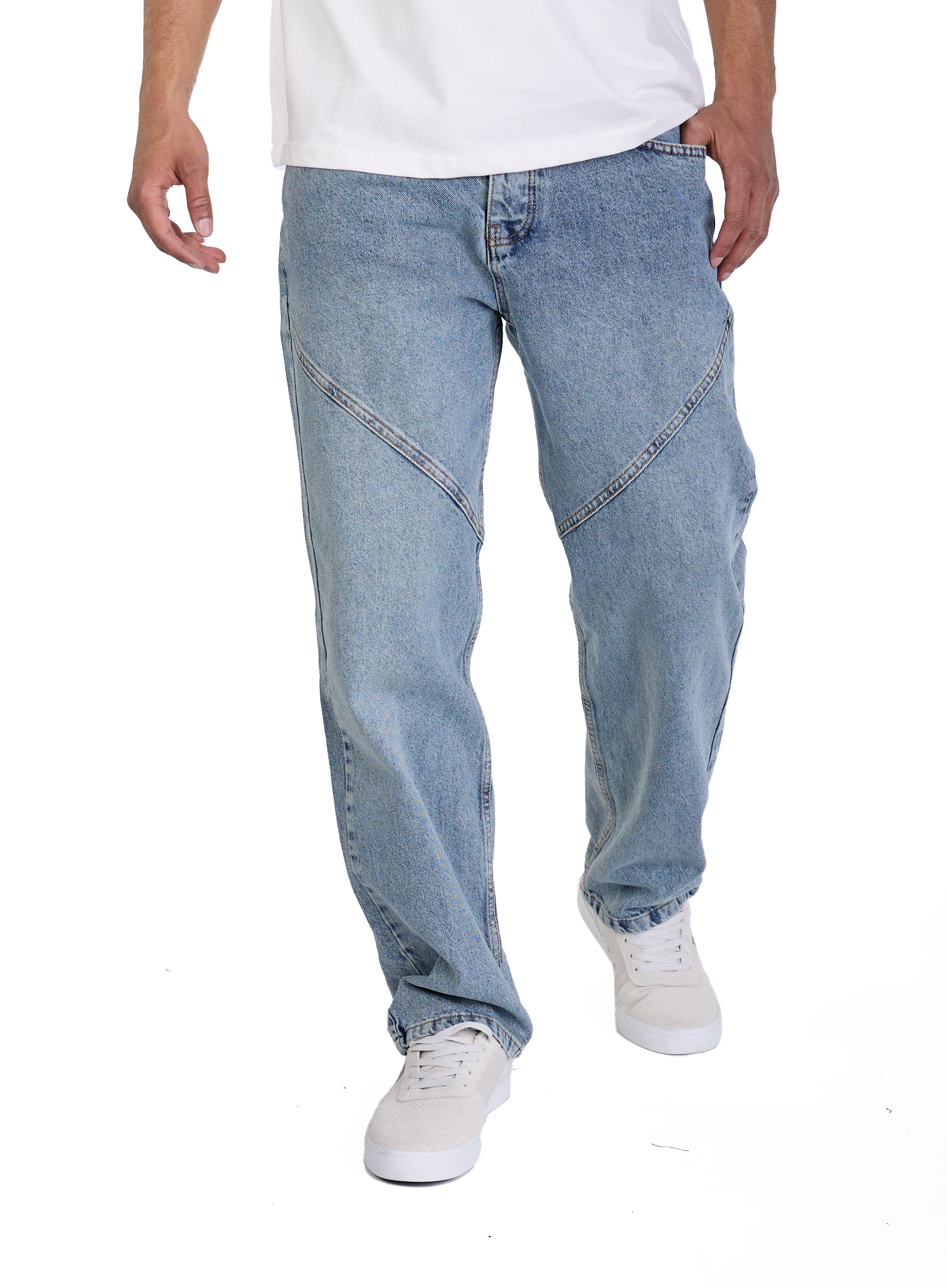 Denim Distriqt Loose-fit-Jeans Ausgefallene blaue Baggy Jeans