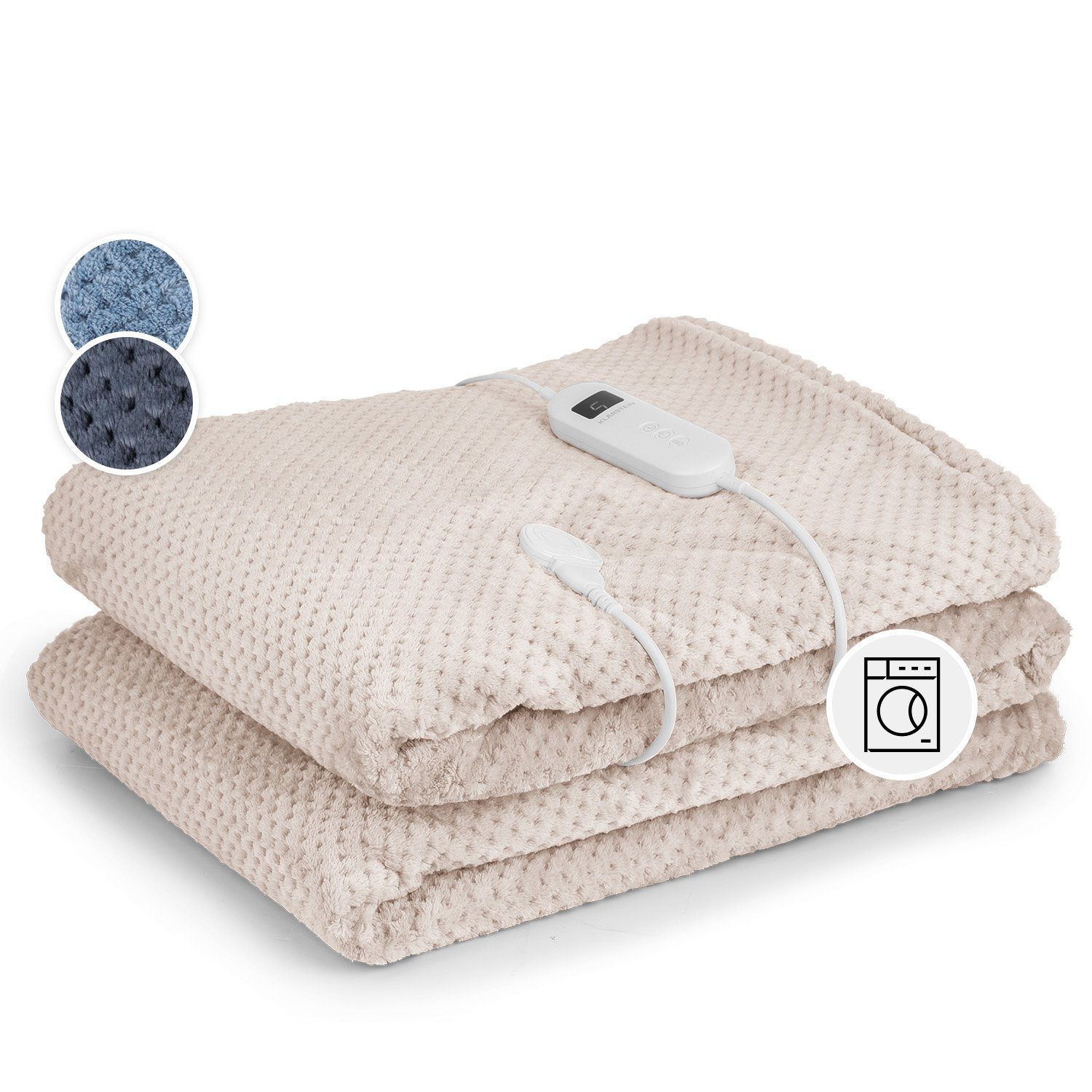 Klarstein Heizdecke Dr. Watson Deluxe XXL, Set, Waschbar Superweiche Decke 200 x 180 LED Timer 160 W