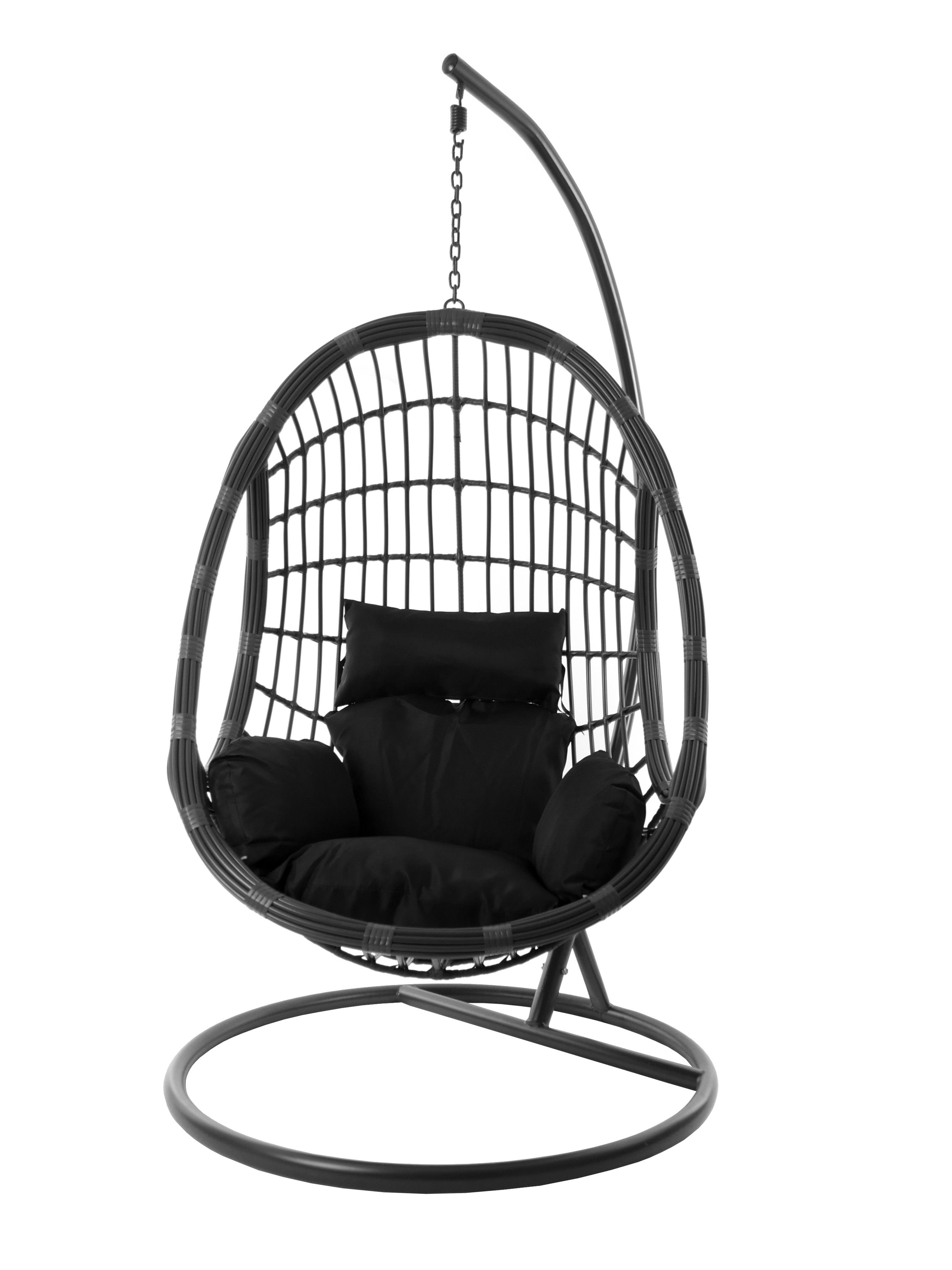 grau, in Hängesessel Loungemöbel PALMANOVA farbige (9999 mit Hängesessel Nest-Kissen black) grau, Kissen, schwarz Hängestuhl und moderne KIDEO Gestell