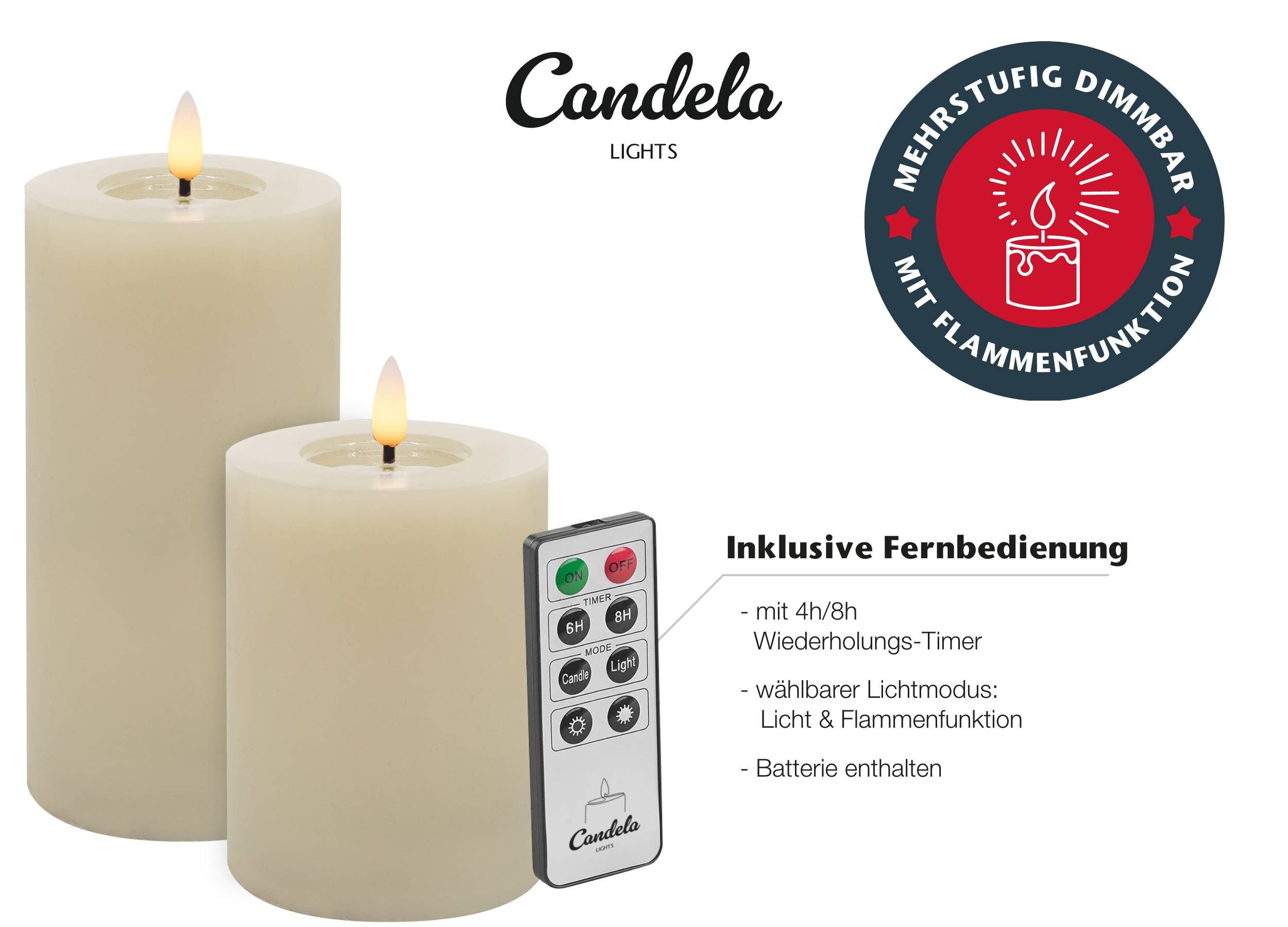 LC Home LED-Kerze Candela Lights LED Kerzen 4er Set Winter glatt Echtwachs (4-tlg) – Bild 5 von 5