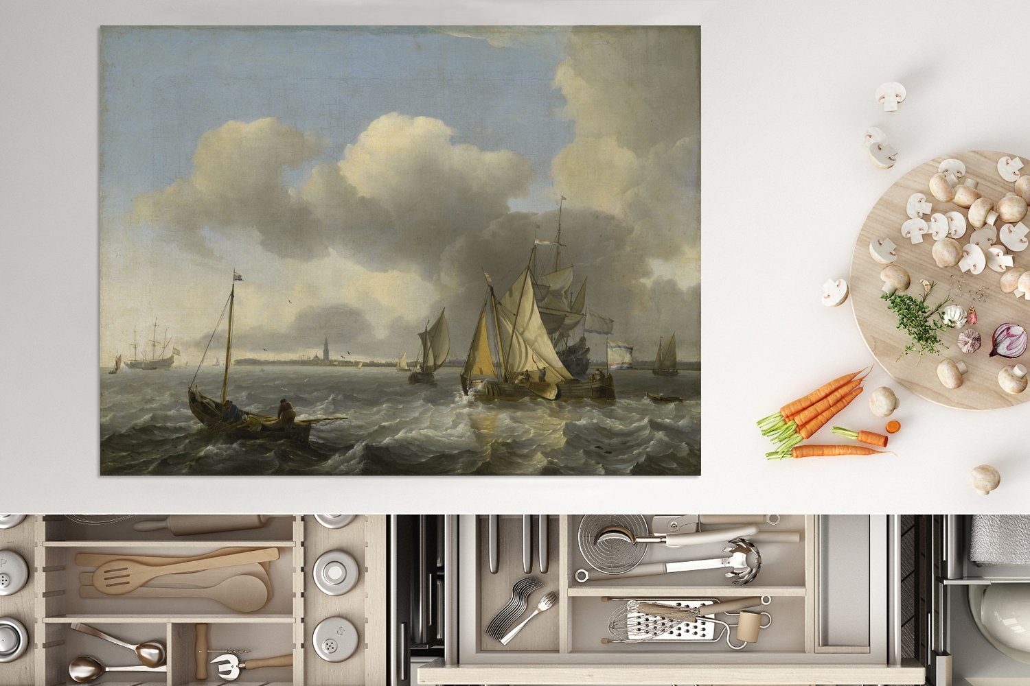 MuchoWow Herdblende-/Abdeckplatte Schiffe in einer vor Zee nutzbar, Vinyl, Enkhuizen - cm, Ceranfeldabdeckung der Mobile an Zuider tlg), Gemälde von, 70x52 (1 Brise Arbeitsfläche