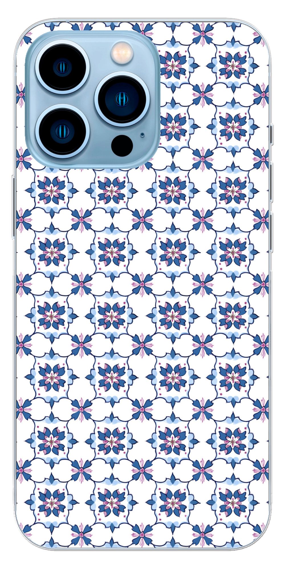 MuchoWow Handyhülle für Apple iPhone 13 Pro Modern - Muster - Blau - Rosa, Smartphone-Bumper, Print, Handy Schutzhülle Dünn