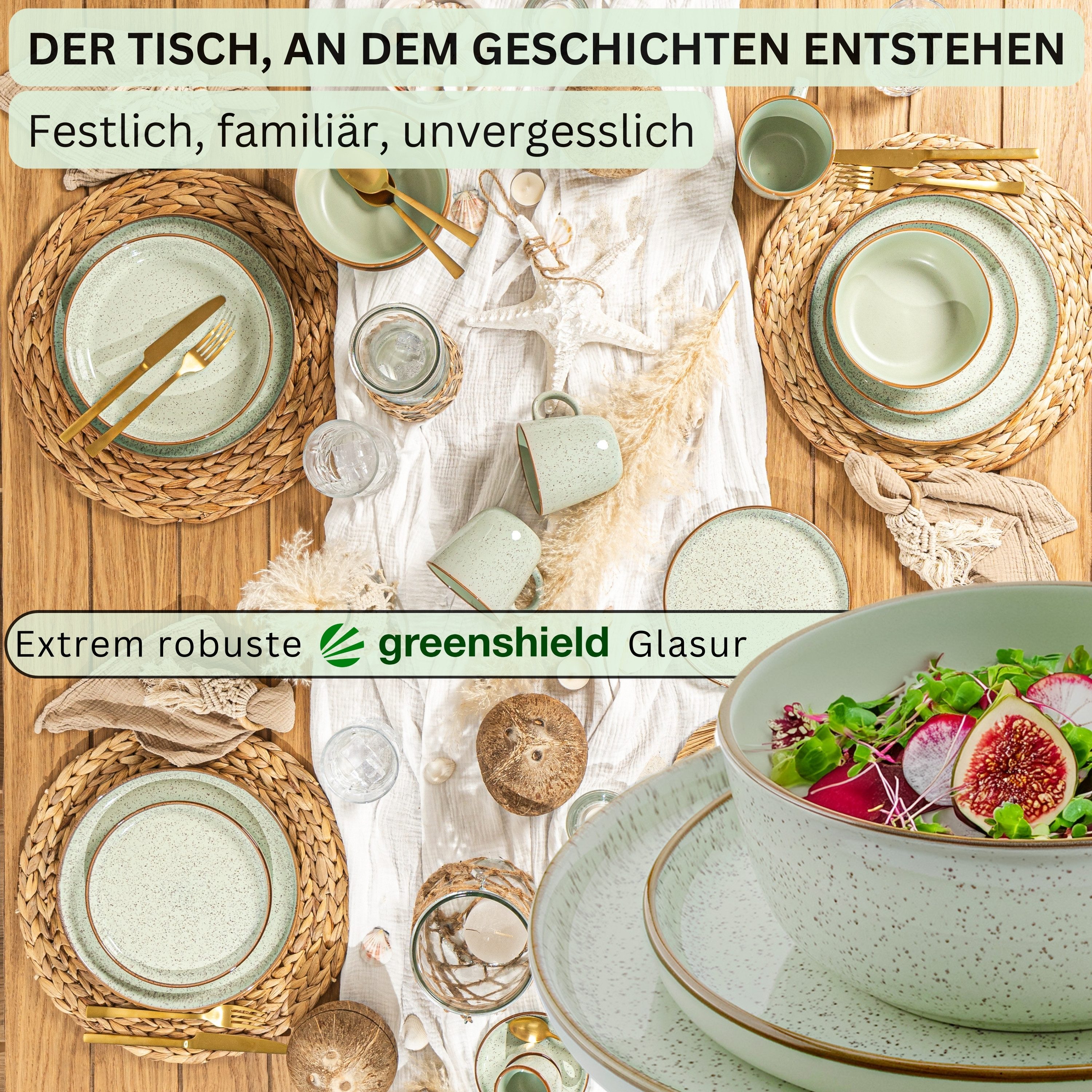 SÄNGER Tafelservice Rio Geschirrset (18-tlg), 6 Personen, Steingut, Handmade, Mintgrün, Erweiterbar, VALUE COLLECTION