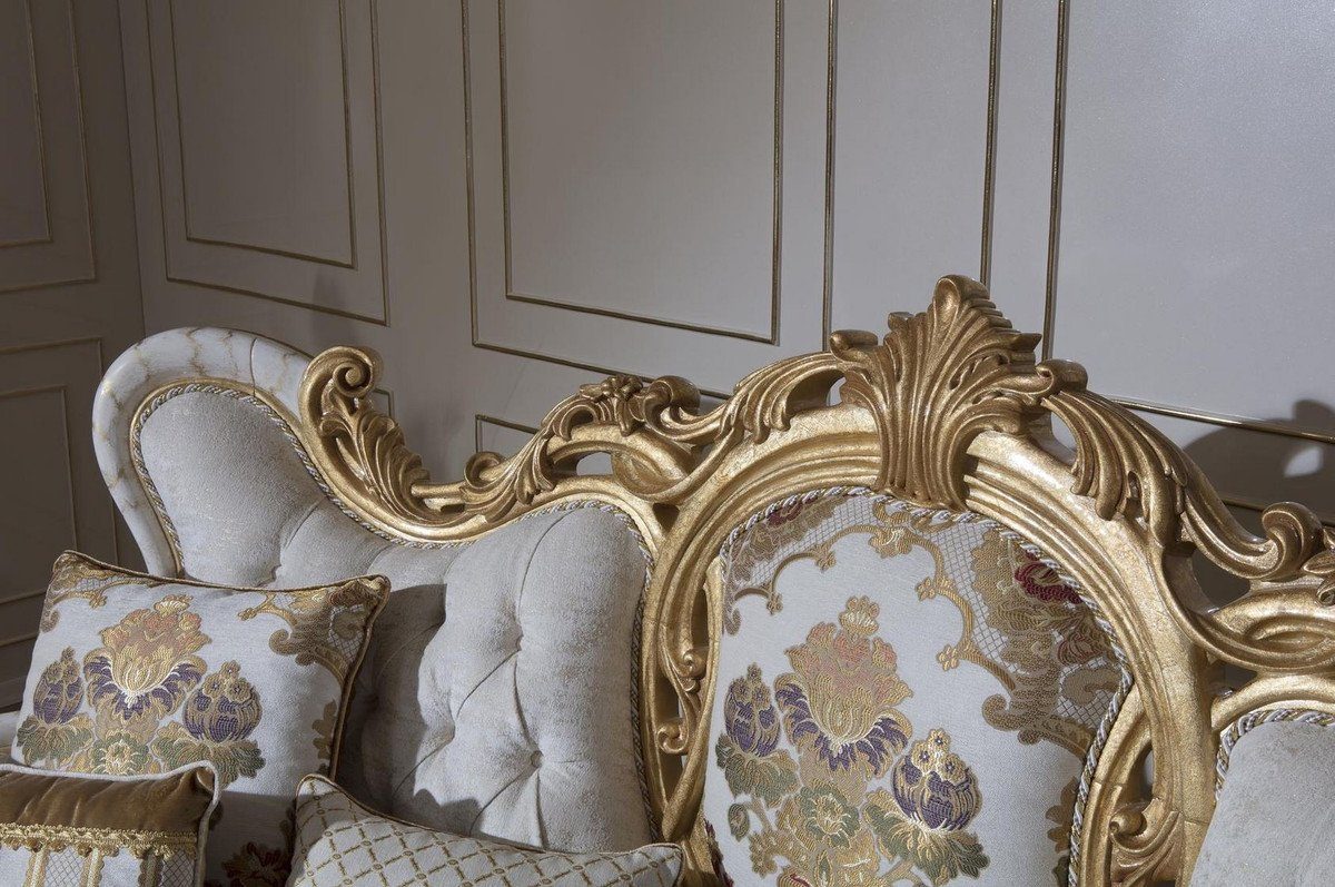 Padrino x Casa Gold Luxus Prunkvolle 108 elegantem Weiß Sofa Sofa - Sofa / mit 248 Barock H. Kissen x dekorativen cm - Barock 122 Wohnzimmer Möbel Muster und