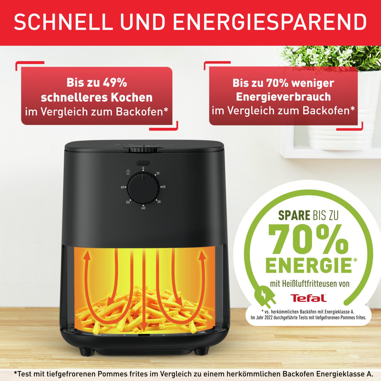 Tefal Heißluftfritteuse Easy Fry Essential, knusprige Ergebnisse, weniger Fett, platzsparend, 1430 W, für 2-4 Personen, schnell & energiesparend, einfache Reinigung, EY1308