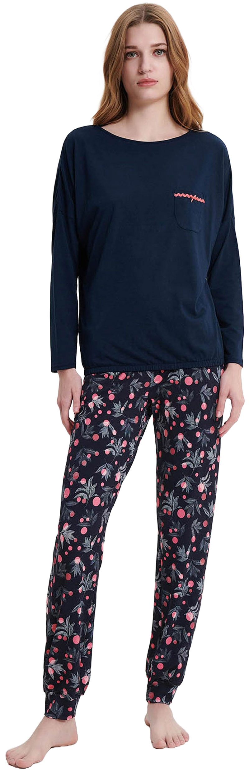 Vamp Schlafanzug VAMP lingerie (Set, 2 tlg., 2-teilig) Damen Schlafanzug lang 2-teilig Pyjama Baumwolle-Modal Floral