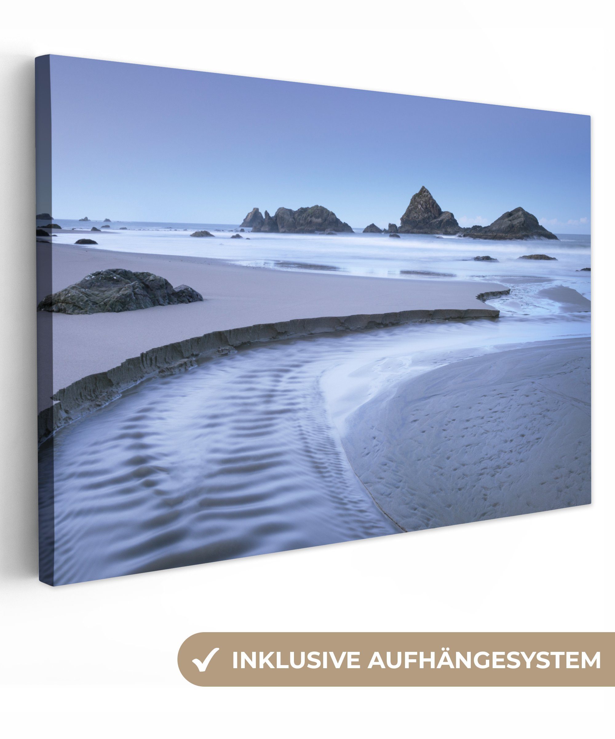 OneMillionCanvasses® Leinwandbild Strand - Meer - Sand, (1 St), Wandbild Leinwandbilder, Aufhängefertig, Wanddeko, 30x20 cm bunt