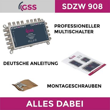 GSS SAT-Multischalter SDZW 908 Multischalter ohne Netzteil, 0 Watt im Standby, 8 Teilnehmer, 2 Satelliten