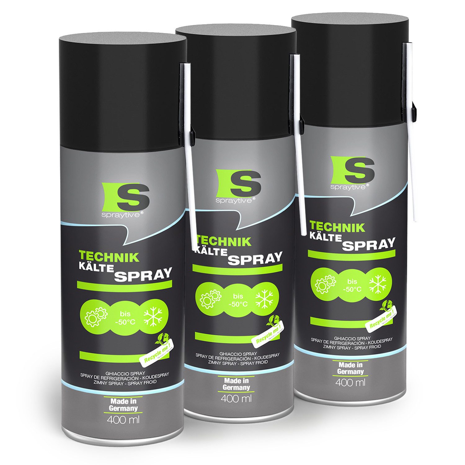 Spraytive Kältemittel 3x 400ml Kältespray Werkstatt: Eisspray, Vereisungsspray bis -50°C, Made in Germany