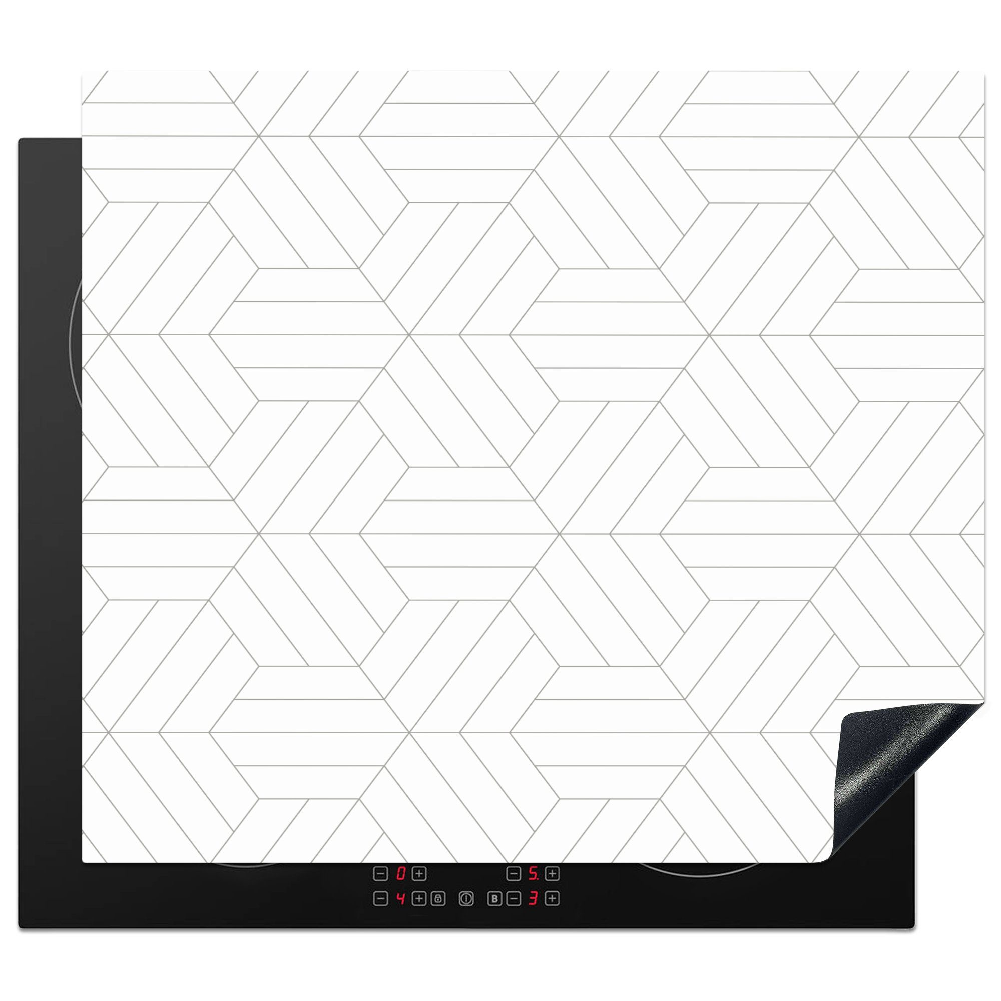 MuchoWow Herdblende-/Abdeckplatte Muster - Linie - Design - Schwarz - Weiß, Vinyl, (1 tlg), 59x51 cm, Induktionsschutz, Induktionskochfeld, Ceranfeldabdeckung