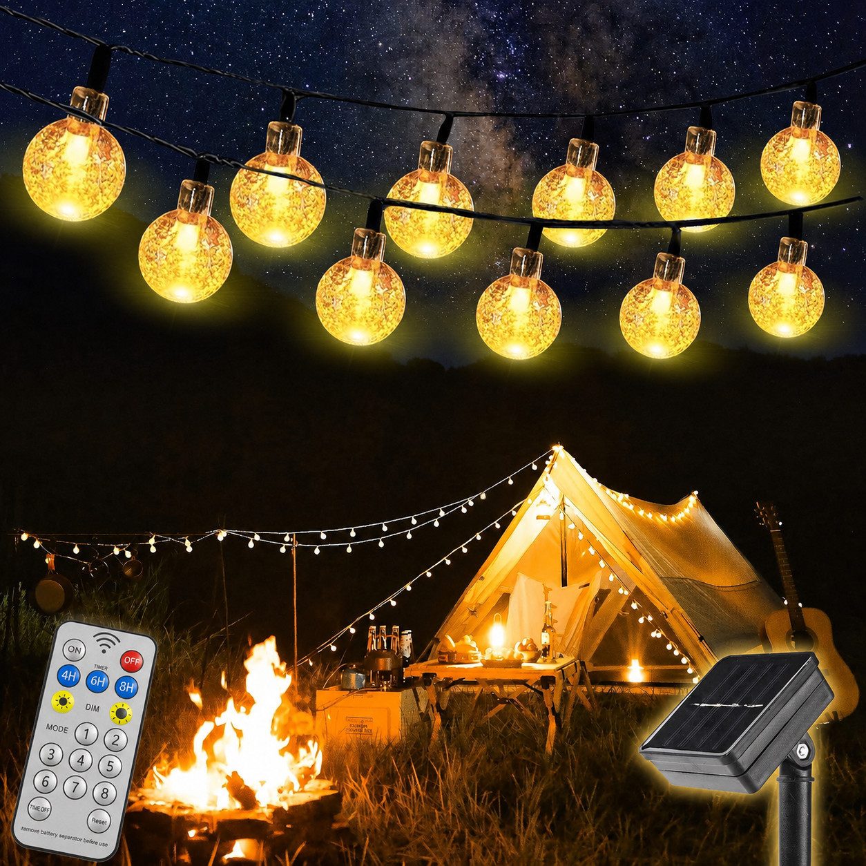 Toomoke LED Solarleuchte LED Solarleuchten,Garten Kugel Lichterkette,Außen Solar Gartenleuchte, 12M/39FT, 100LEDs Lichterkette, Warmweiß, mit Fernbedienung,für Camping, Garten und Partys