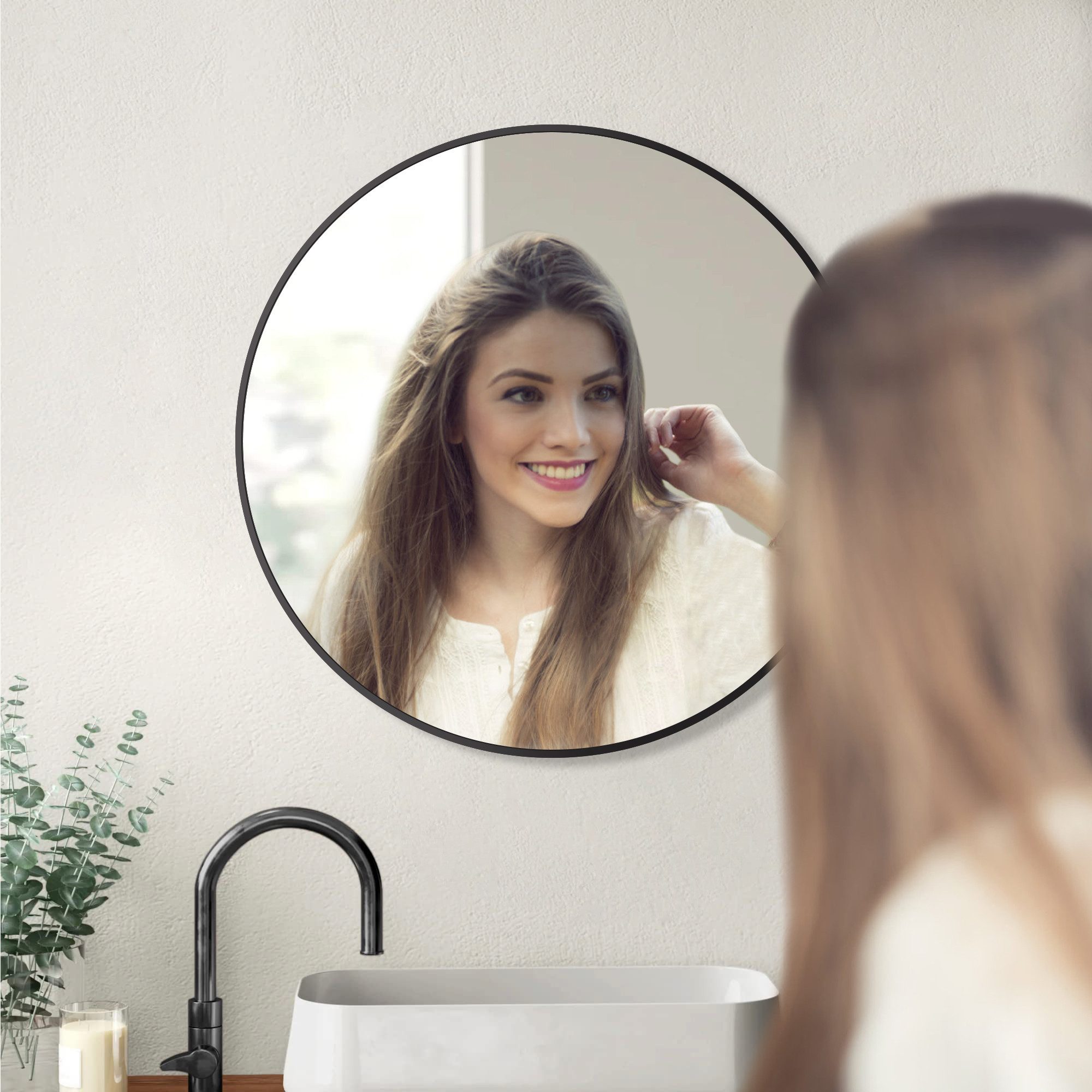 Boromal Dekospiegel Wandspiegel Schwarz Spiegel Rund Badspiegel Ø40/50/60/70/80/100cm (Badezimmerspiegel,Flurspiegel,Kosmetikspiegel,Schminkspiegel, Metall Rahmen), 5mm HD spiegel