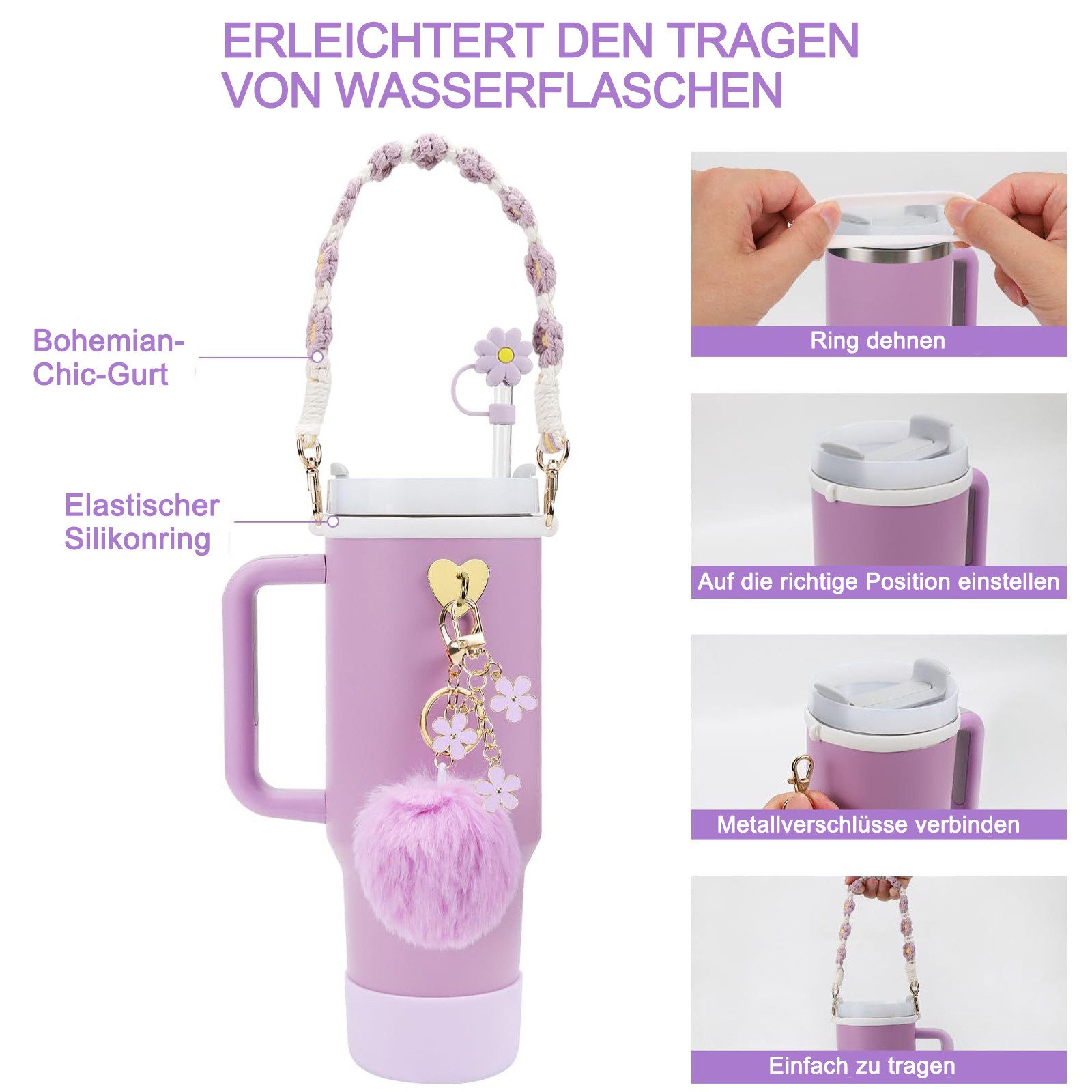 MOPUEA Tumbler-Glas Tumbler-Glas Stanley Cup Zubehör Set Silikon Stiefel Strohhalm 1,2 l, Silikon Schutz dekorativ hygienisch kompatibel praktisch