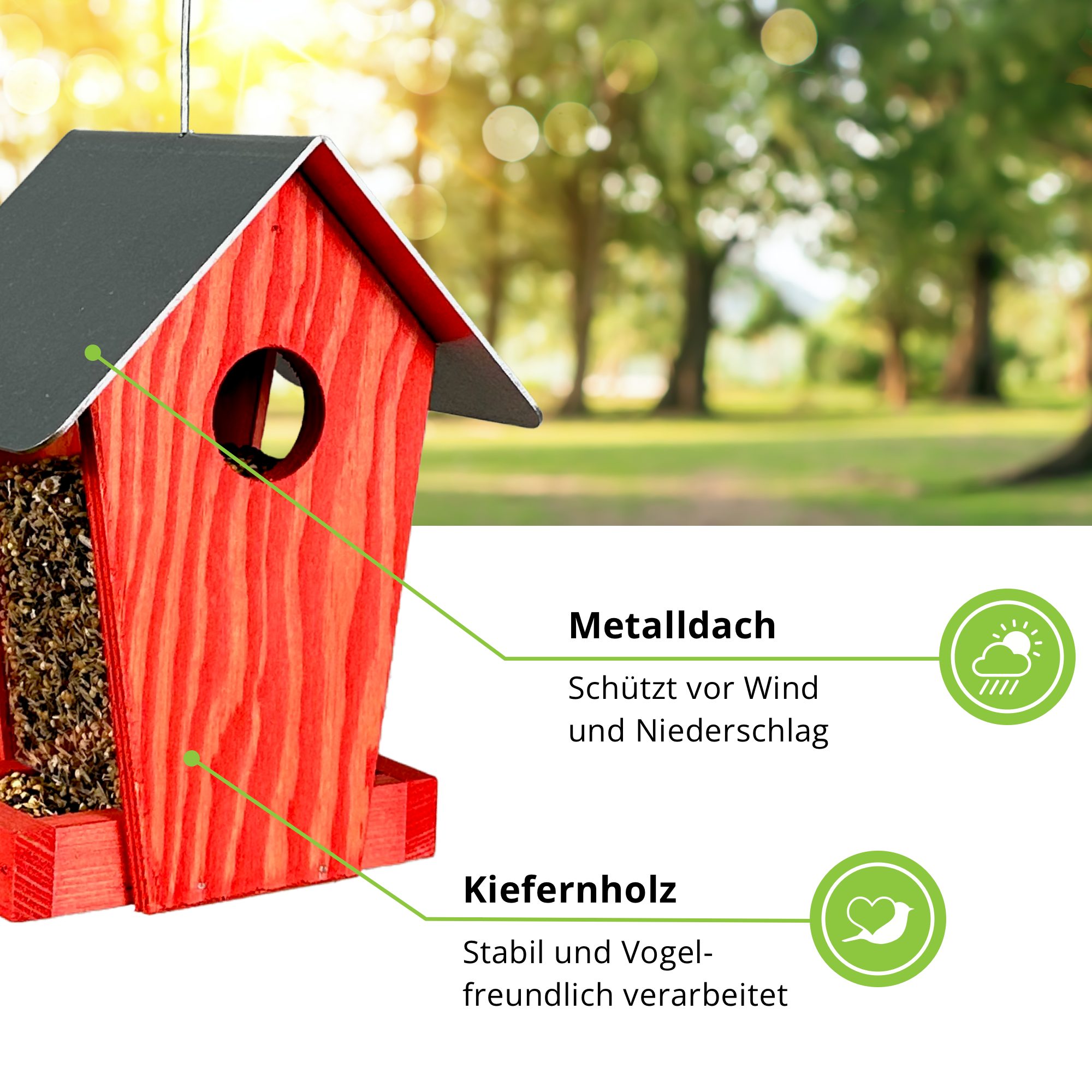 gartenetage Vogelhaus Streufuttersilo Schweden – Bunte Vogelfütterung für Ihren Garten, Wetterfestes Design, Einfache Handhabung, Für Wildvögel