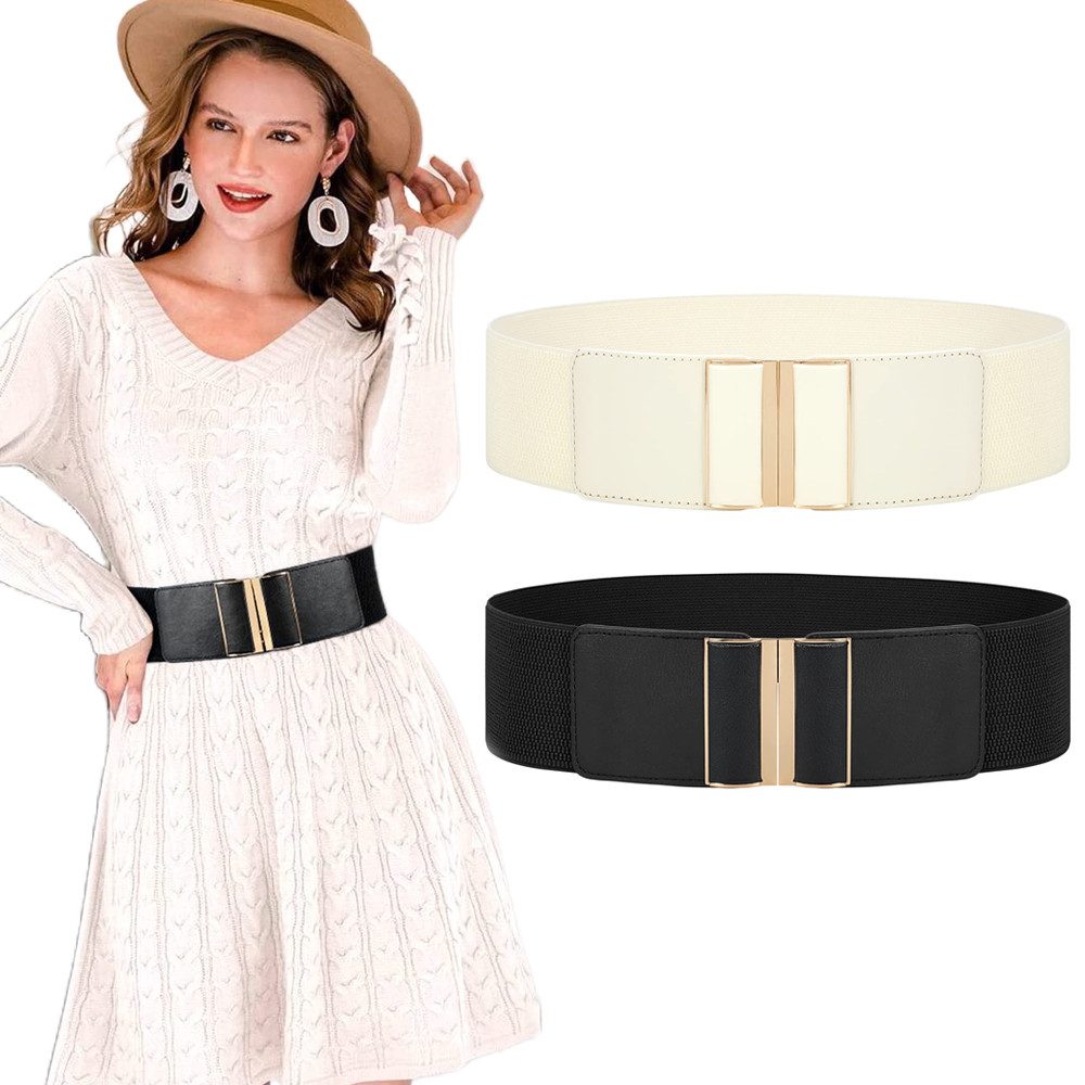 Zaewry Taillengürtel 2 Stück Elastischer Gürtel für Damen,7.5cm breiter Retro Gürtel