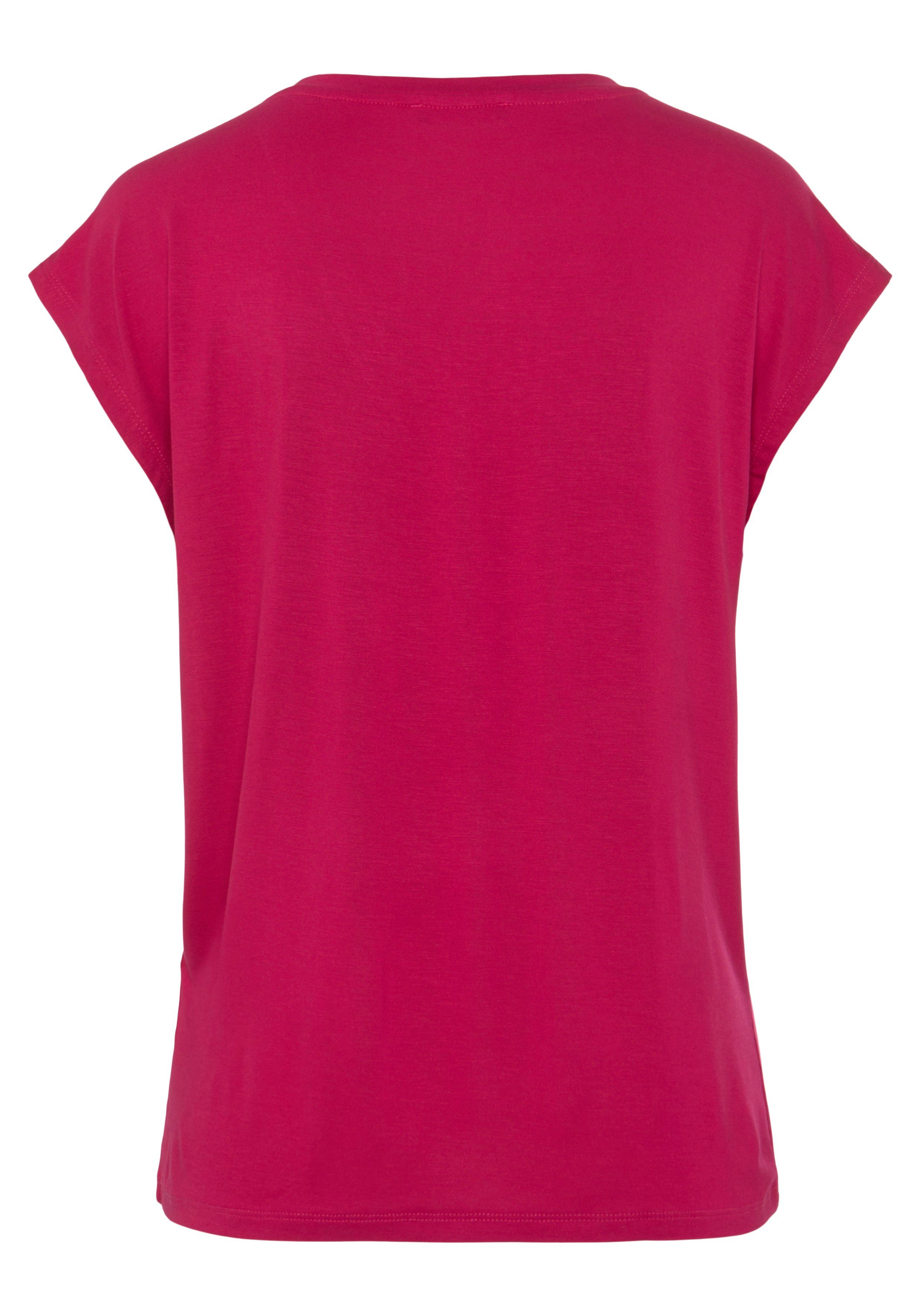 United Colors Passform of Benetton lässiger fuchsia V-Shirt in T-SHIRT