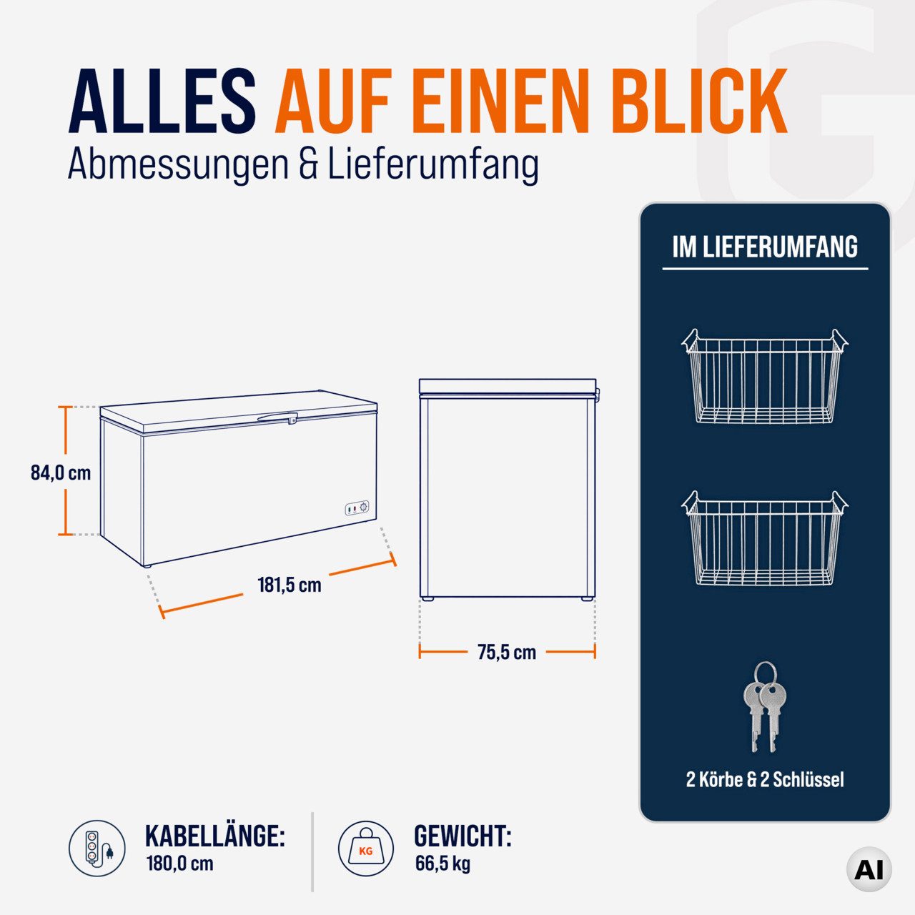 GastroHero Gefriertruhe Tiefkühltruhe ECO 650, 550L, Klappdeckel, abschließbar, Gastro TKTE650, 181.5 cm breit, Energieeffizienzklasse C, höhenverstellbare Füße – Bild 5 von 5