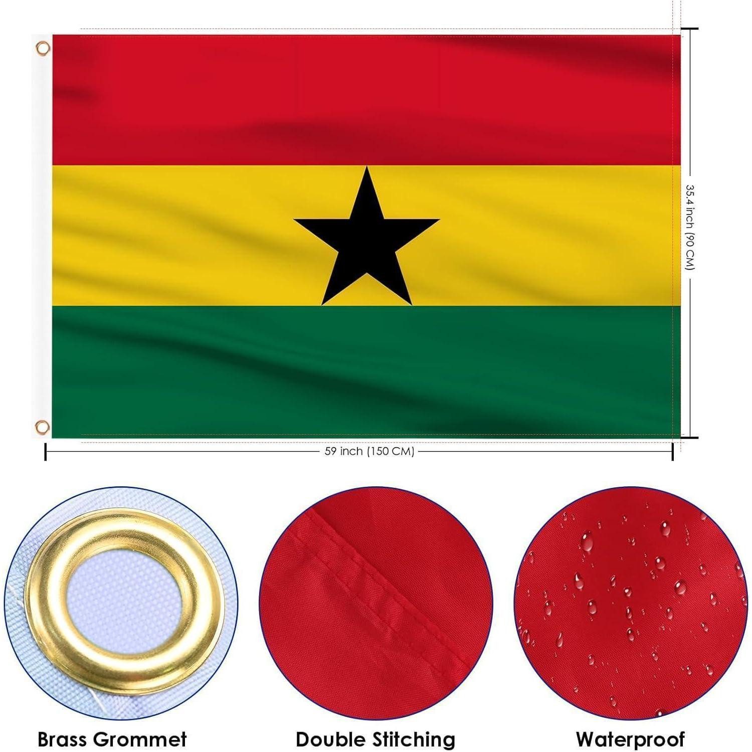 LuxusKollektion Flagge Flagge Ghana 150x90cm Messing Ösen Star Garten Deko 2 Stück Ghana