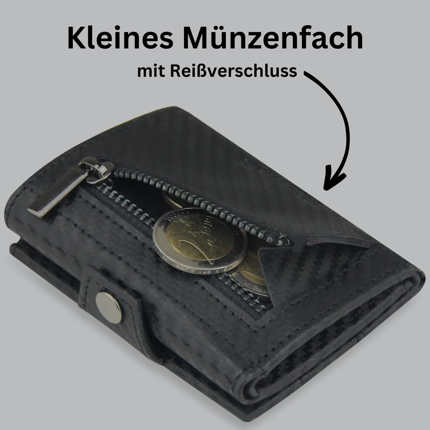 Mini, - Mini mit RFID-Schutz Geldbeutel Portemonnaie Slim Wallet - Carbon Leder Geldbörse mit echtem Kartenetui Echtleder - Frentree Geldbörse Klein Münzfach aus