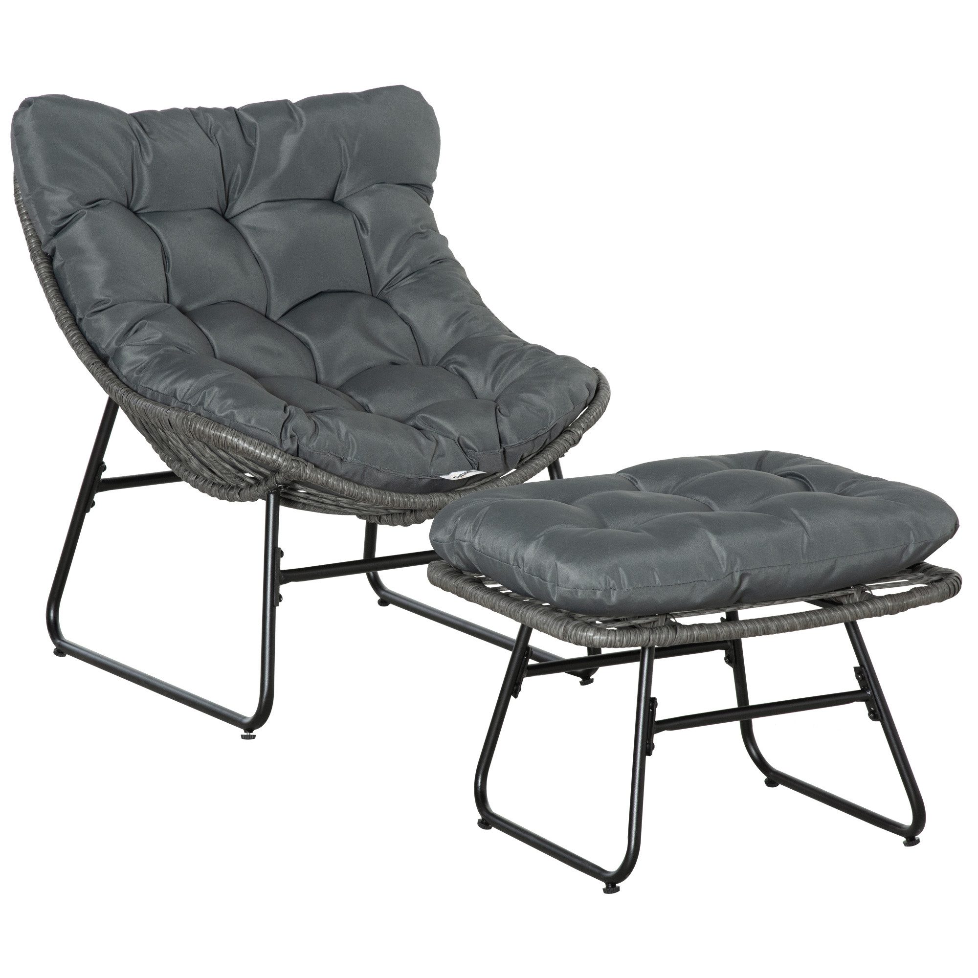 Outsunny Sitzgruppe Rattanstuhl mit Kissen, (Gartensessel, 2-tlg., Rattan Relaxsessel), Stahl Polyester Grau 69 x 76 x 70 cm – Bild 2 von 5