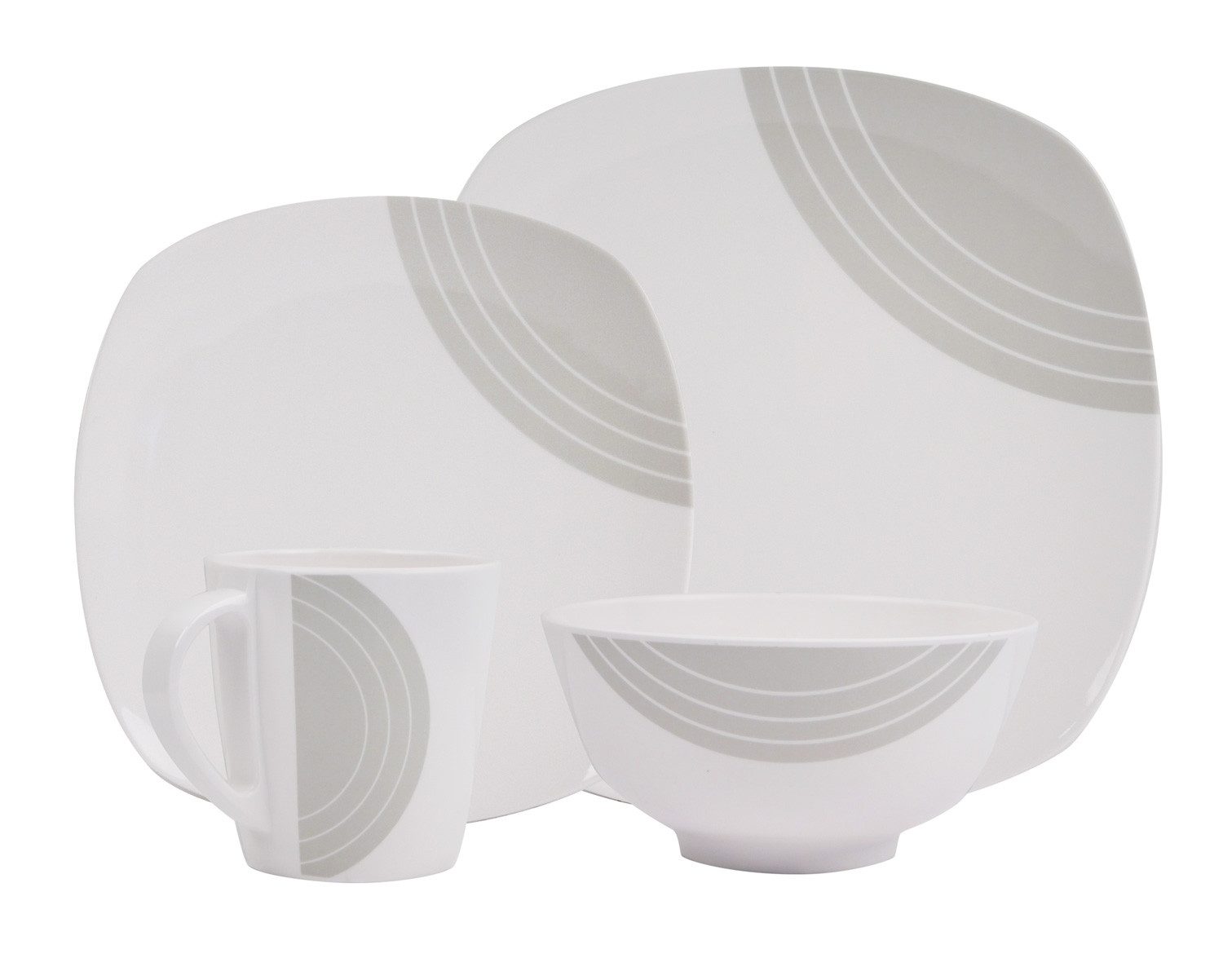 HEKERS Geschirr-Set 100% Melamin Geschirr (4-24 teilig) Circle elfen/grau (eckig) (4-tlg)