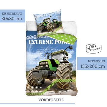 Bettwäsche Traktor 135x200 + 80x80 cm, 100 % Baumwolle, MTOnlinehandel, Renforcé, 2 teilig, Kinderbettwäsche-Set Extreme Power