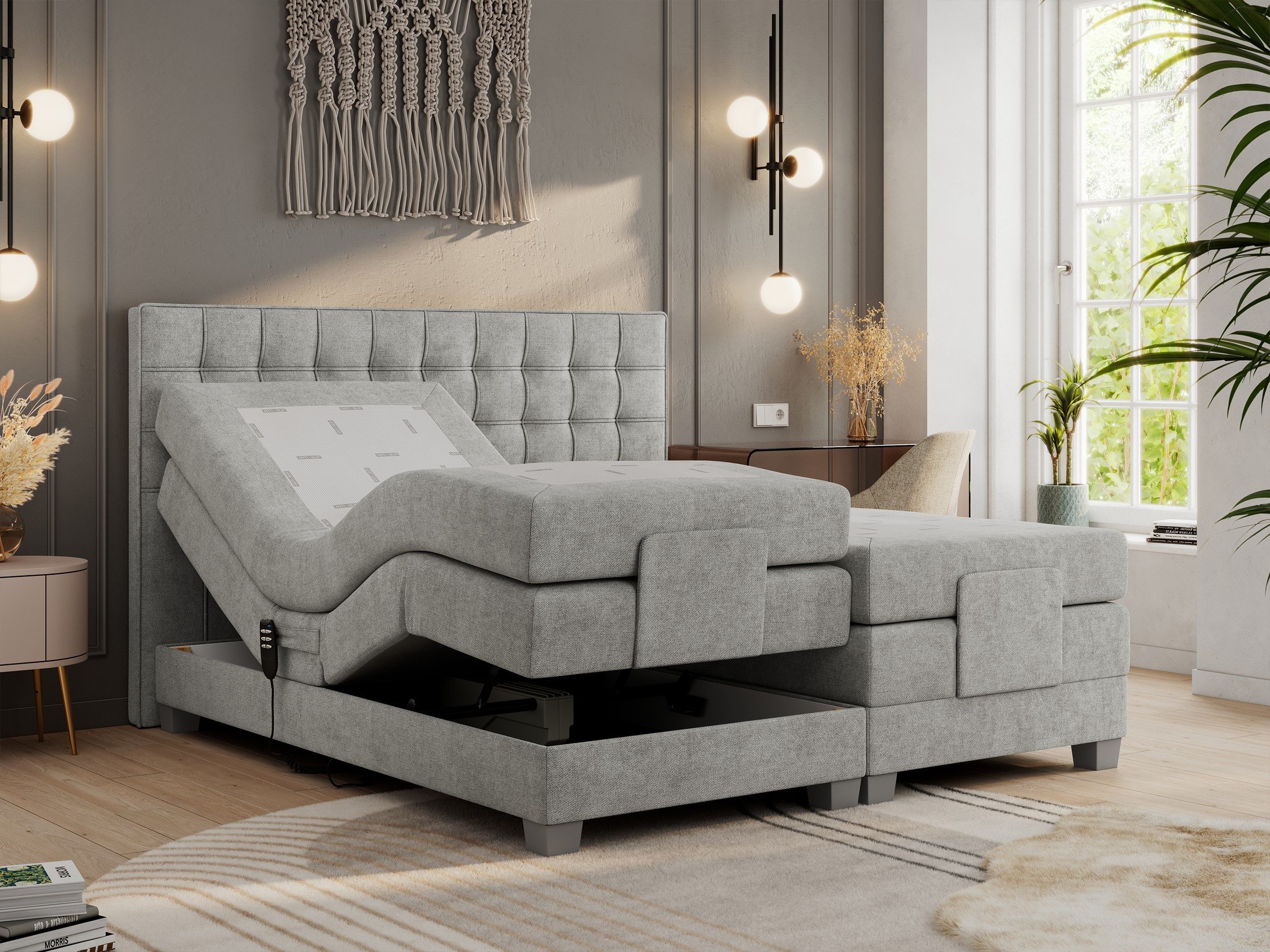 MKS MÖBEL Boxspringbett ELECTRO (Set, Packung, Multipocket-Matratzen, T30-Schaum, Elektrische Matratzenverstellung), Elektrisch verstellbare, Doppelbett mit Kopfteil, 3 Matratzen, Topper