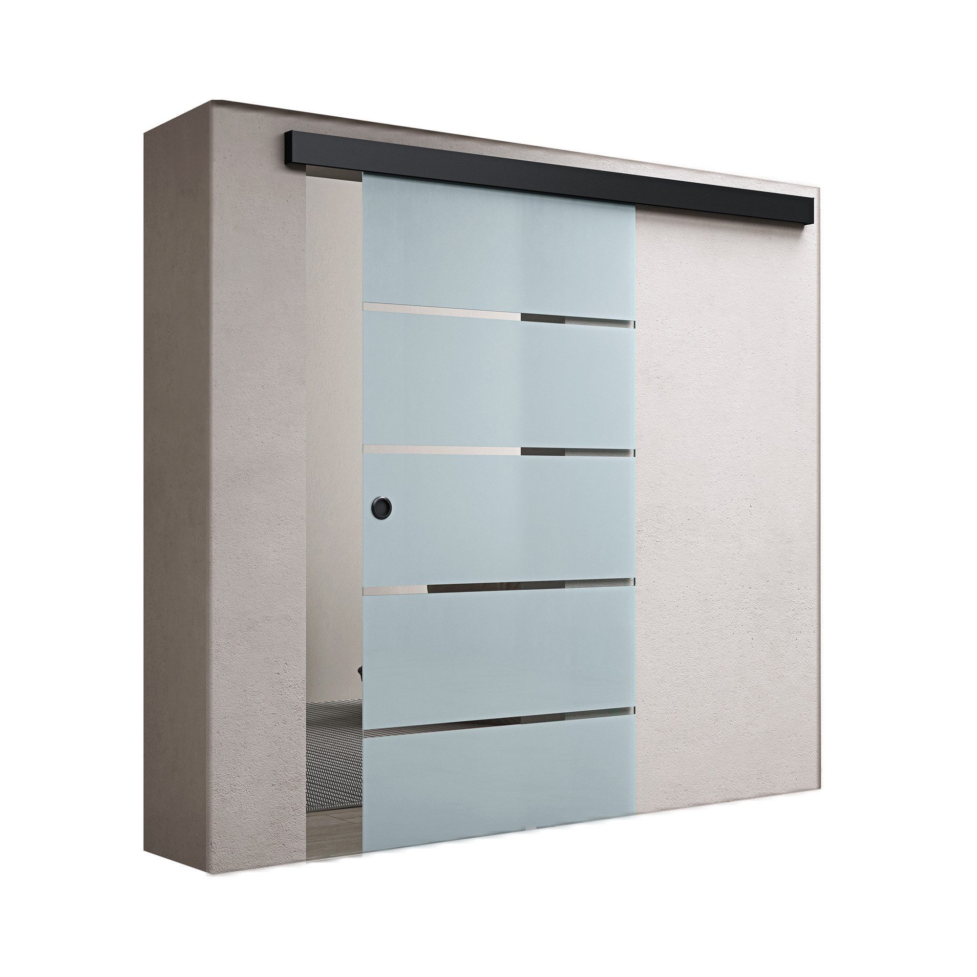 doporro Glasschiebetür Komplettset Soft-Close Zimmertür mit ESG 15mm Wandabstand Amalfi-plus