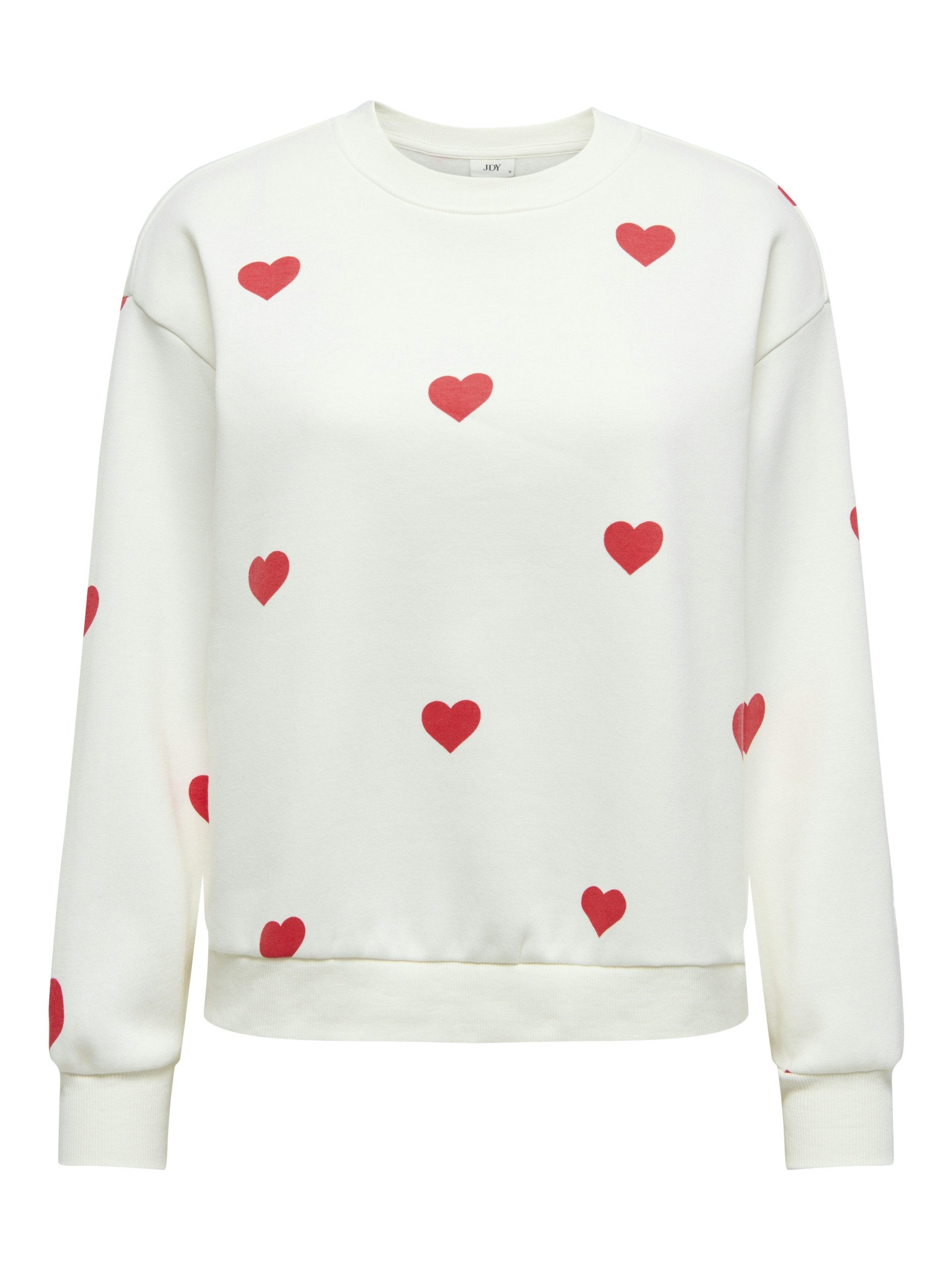 JDY T-Shirt JDYNANNA LIFE L/S TEXT SWEAT JRS DI, Cloud Dancer/RED HEART