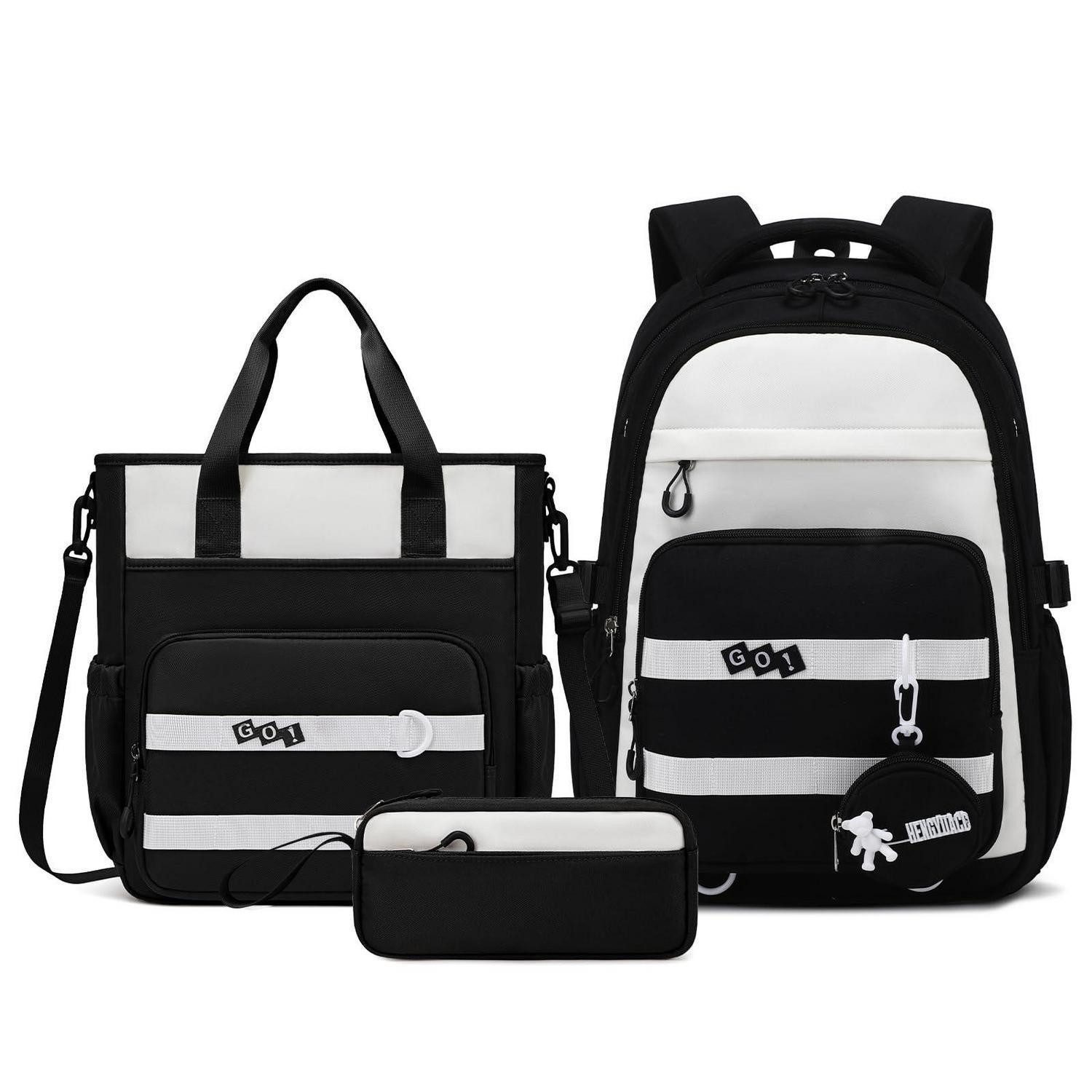 LuxusKollektion Schulrucksack Schulrucksack 3-tlg. Mädchen Weiß Schwarz Leicht