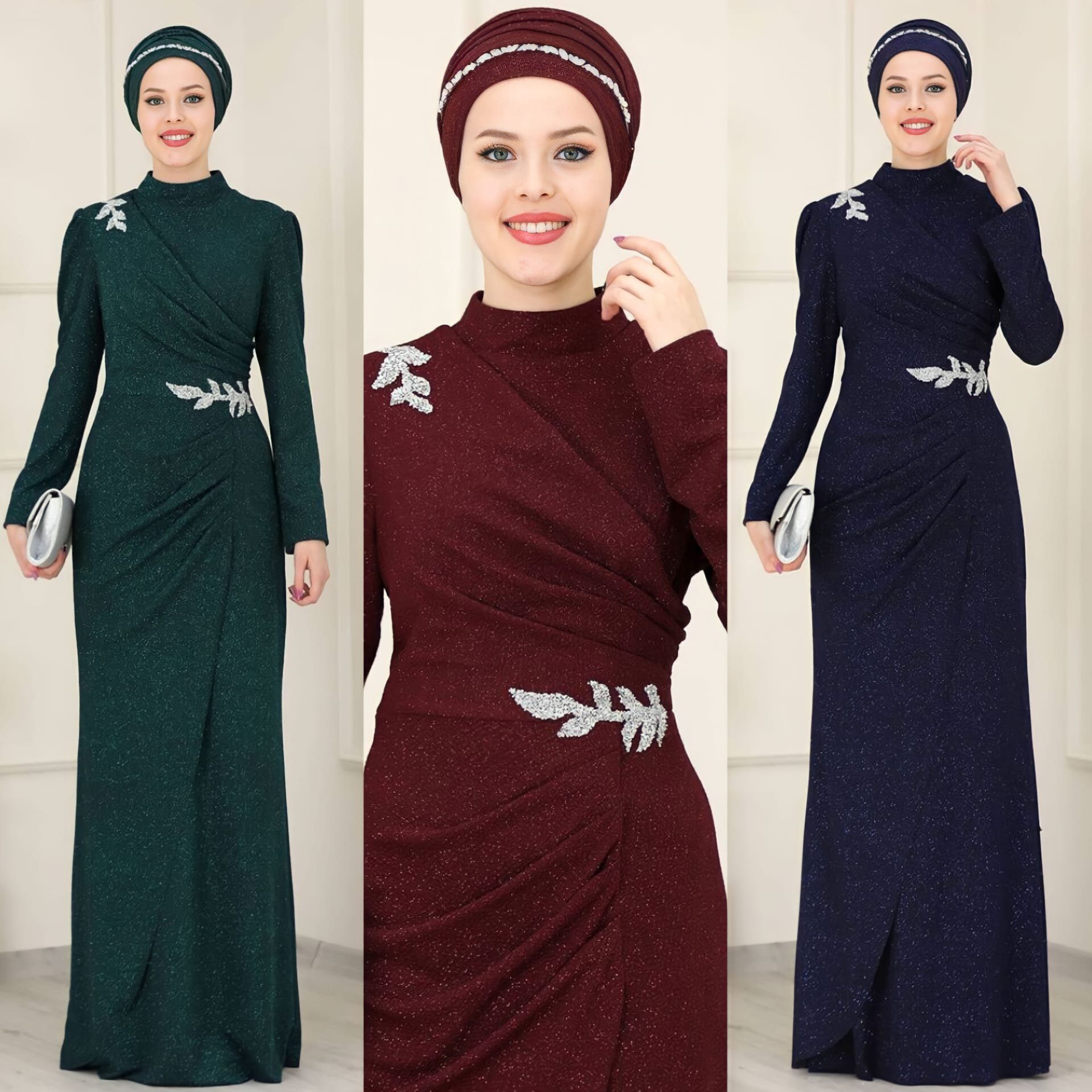 Modavitrini Maxikleid langärmliges Abendkleid Abaya Abiye Hijab Kleider  glitzer Kleid Glitzer Stoff