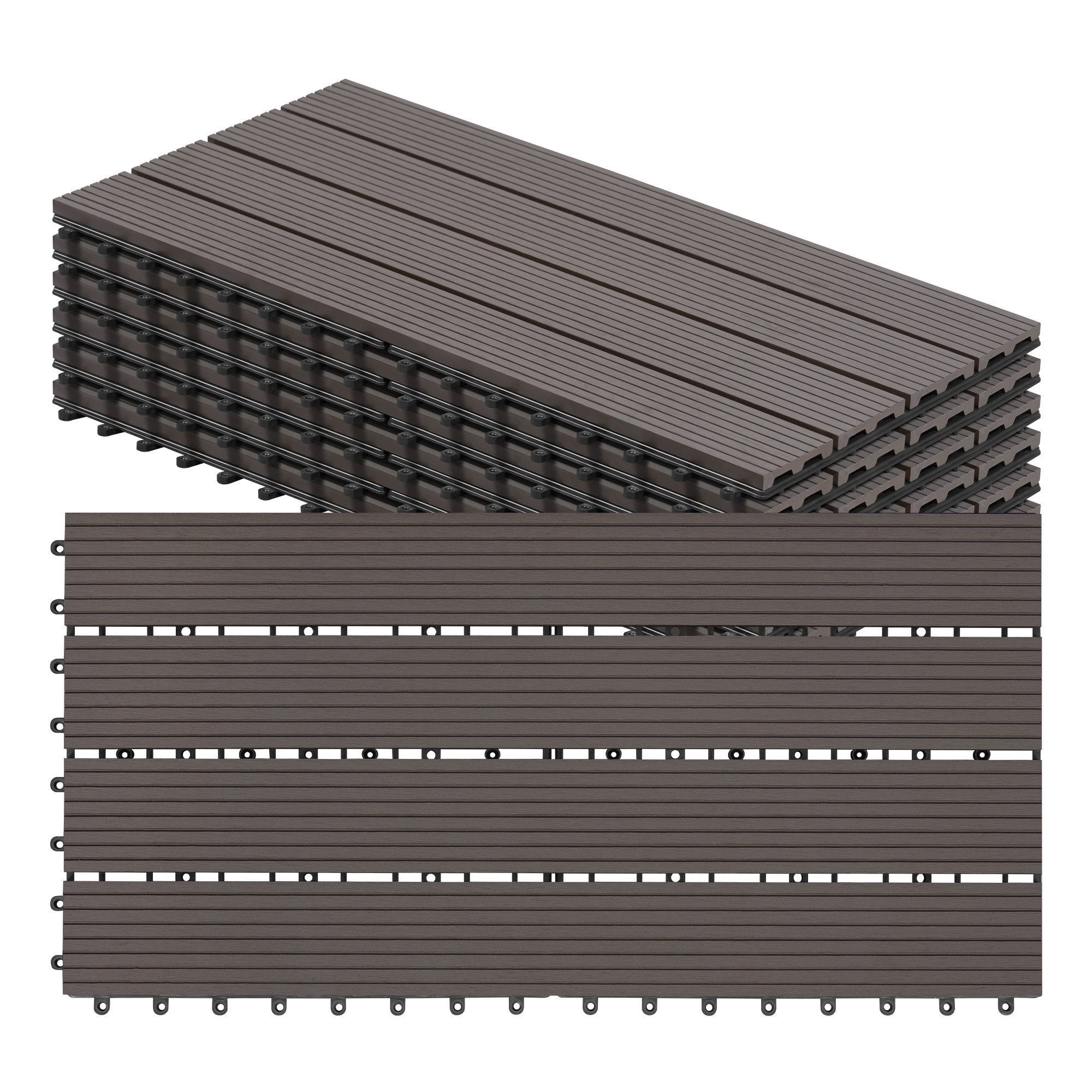 Woltu WPC-Fliesen, 6 St., Terrassendielen Holz-Optik 30x60cm mit klicksystem