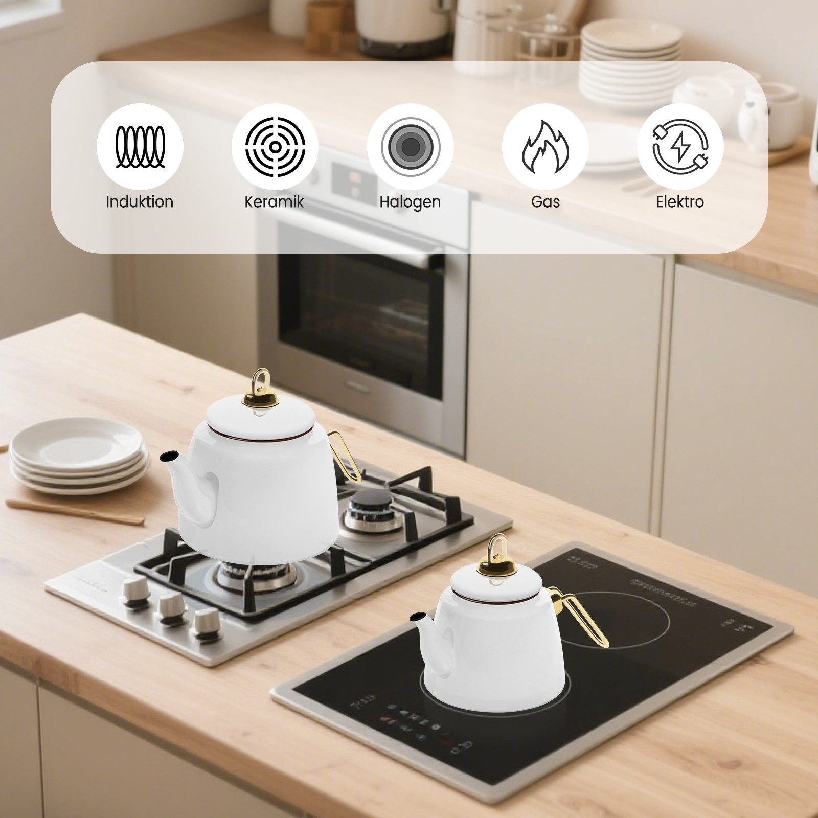 HOMELUX Teekanne Induktionsgeeignet, Wasserkessel, Turkische Teekocher 2L+1L, (4-tlg, Induktion), Für alle Herdarten geeignet