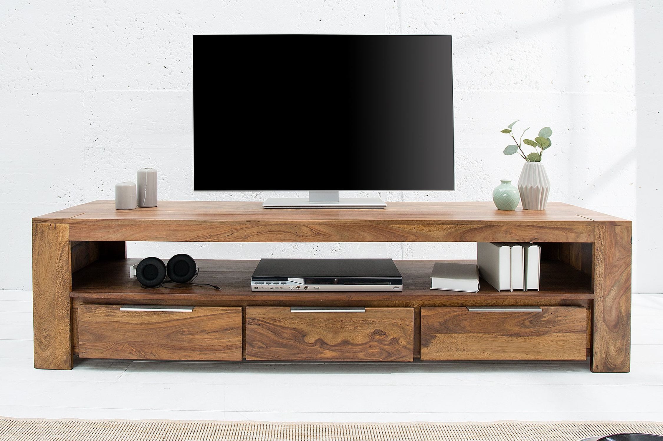 Licht-Erlebnisse TV-Board MAKASSAR, Holz 170 cm breit 3 Schubladen großes Fach
