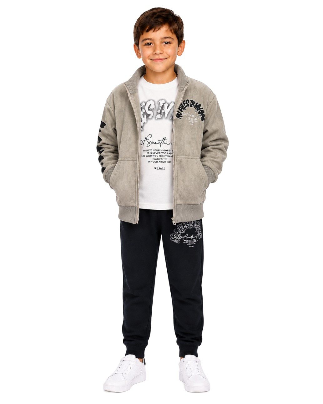 Fashion Boy Sweatanzug 3-tlg Set mit gefütterter Jacke, Langarmshirt & Jogginghose JF0498 (Set, Jacke, Langarmshirt & Jogginghose)