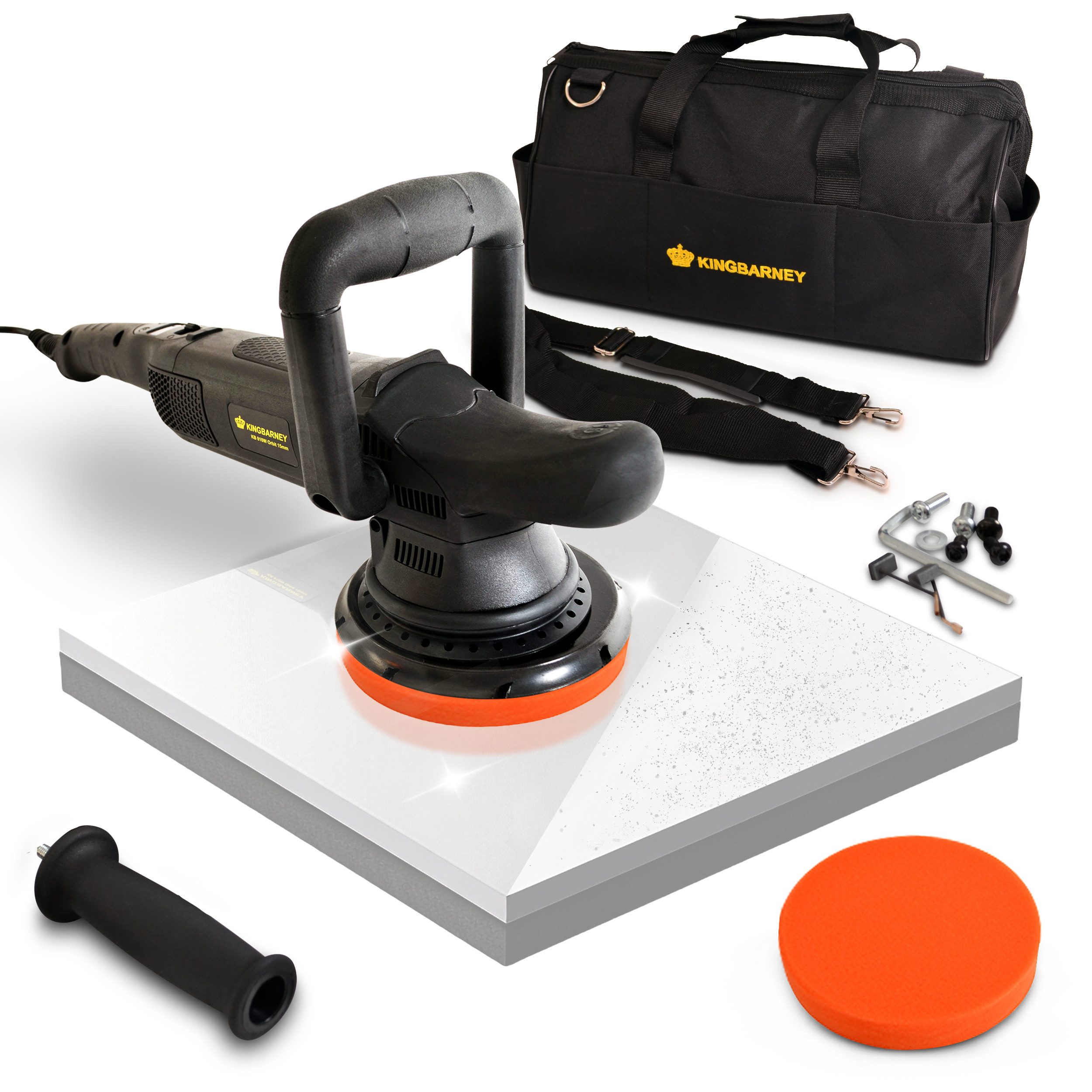 Duke-Handel Exzenter Poliermaschine Polierer Autopolierer Schleifmaschine 810Watt 15mm Hub, 1650 min. U/min, 4800 max. U/min, (8 tlg), ohne Akku und Ladegerät, Poliermaschine für Rechts- und Linkshänder