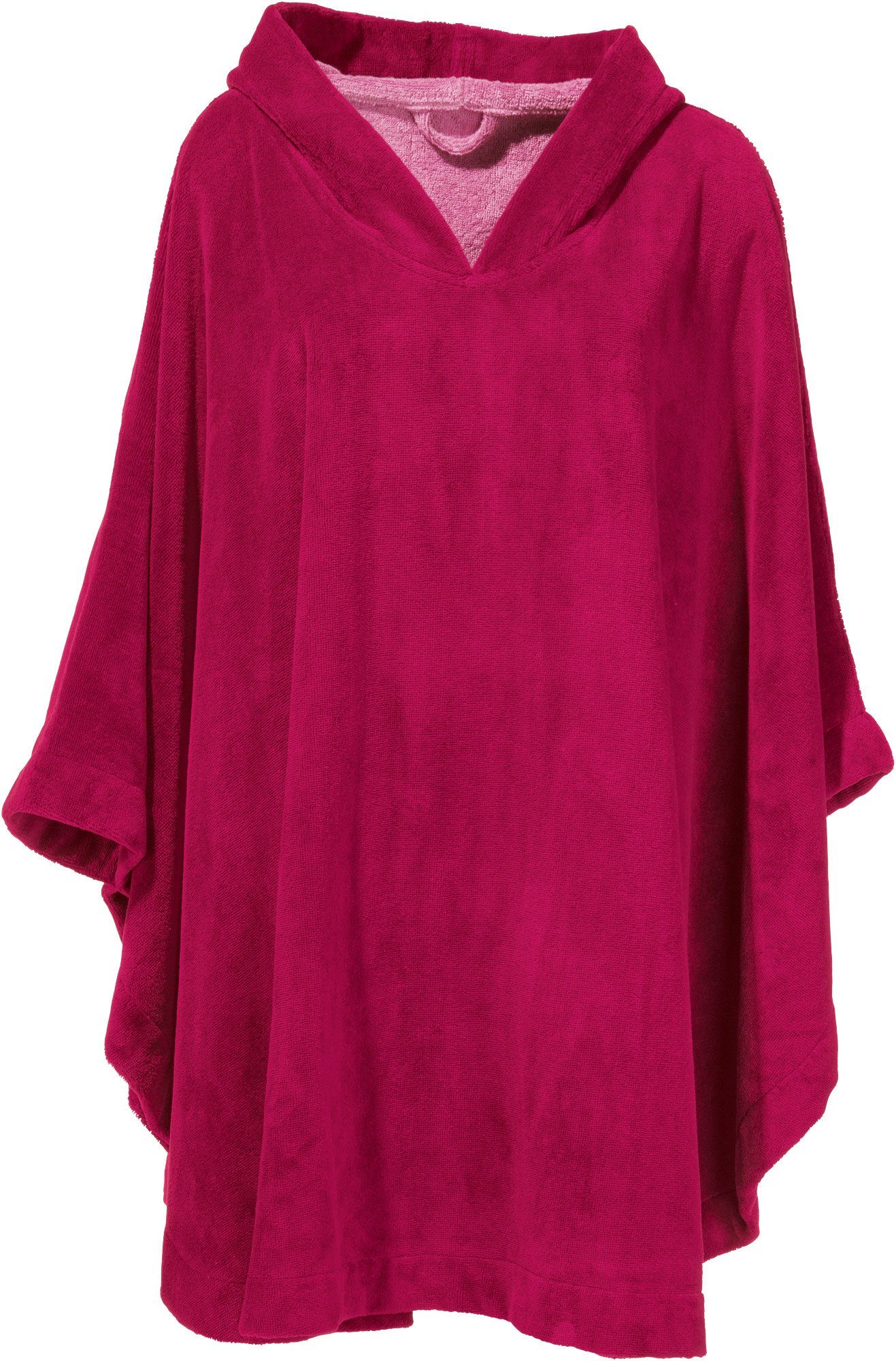 Uni lang Kapuze, Erwin Müller Velours-Frottier, Kurzform, mit mit default, Velours Kapuze, Bademantel Unisex-Poncho fuchsia