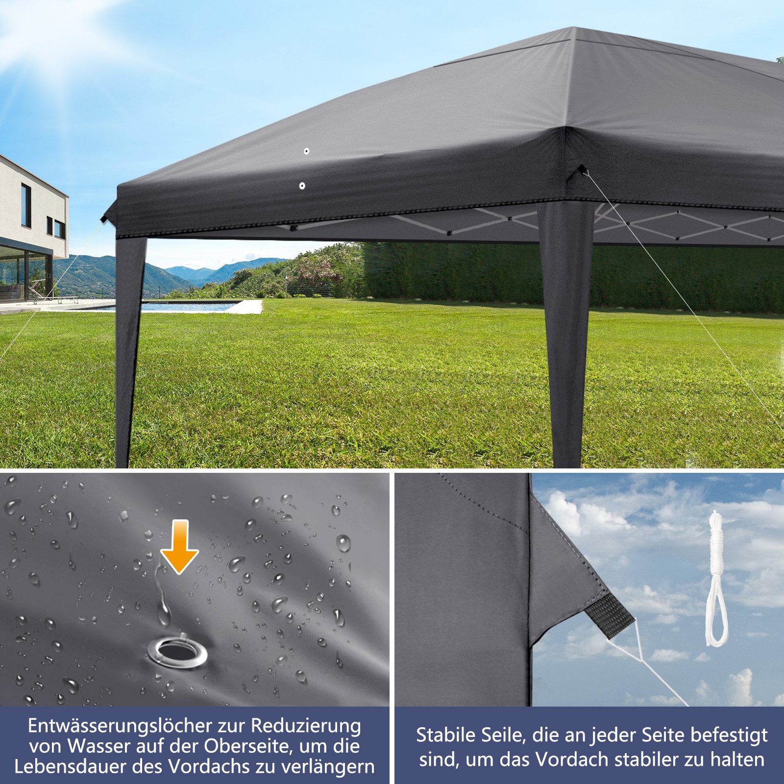 LALAHO Faltpavillon Pavillon Partyzelte 3x6m, Festzelt Gartenzelt für Garten Terrasse, mit 6 Seitenteilen, Gartenpavillon mit 6 Seitenteilen,Wasserdicht & UV-Sc – Bild 5 von 5