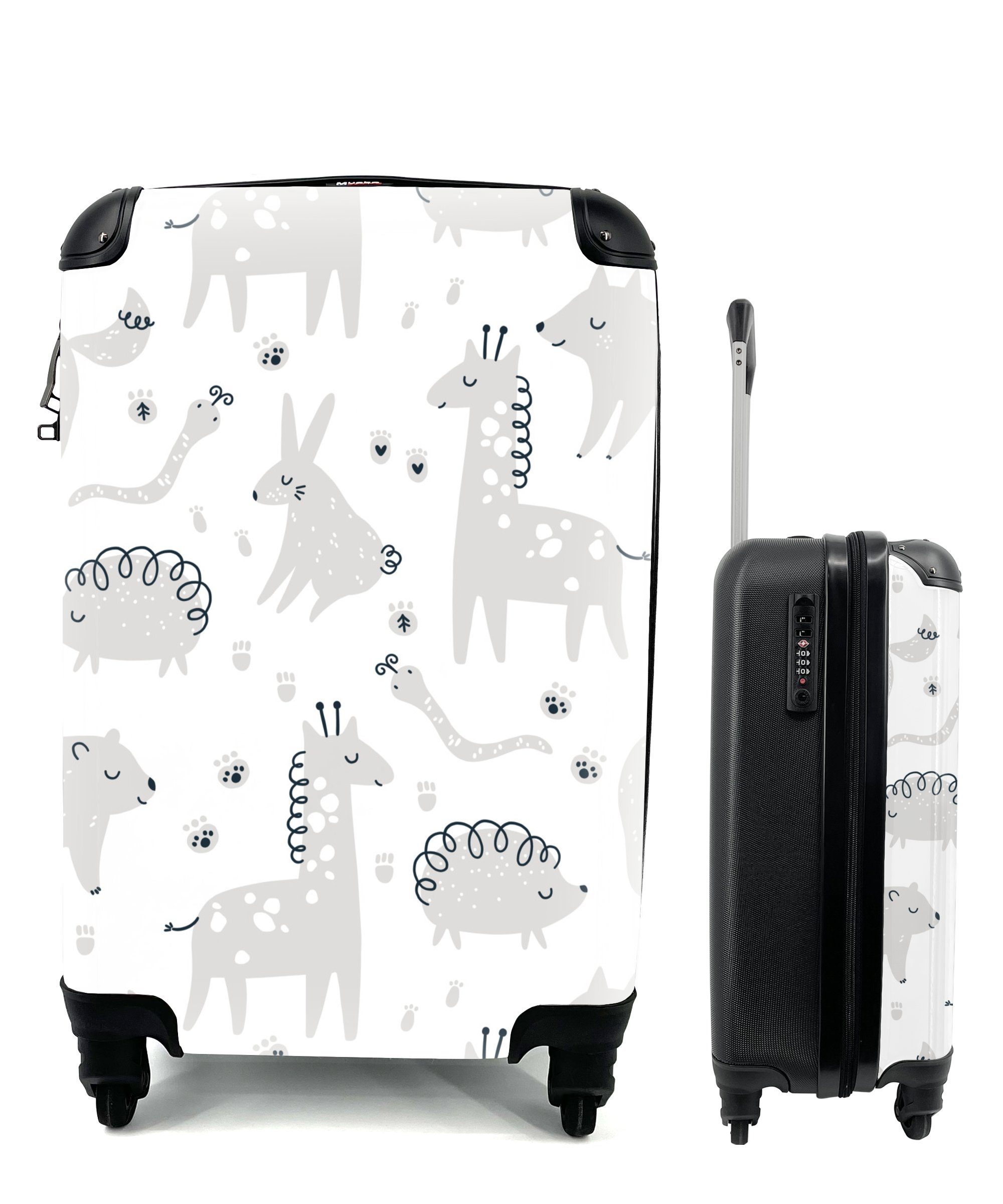 Lila, Trolley, MuchoWow Reisekoffer Ferien, Tiere Reisetasche - 4 Muster mit rollen, - Handgepäckkoffer Rollen, für Handgepäck