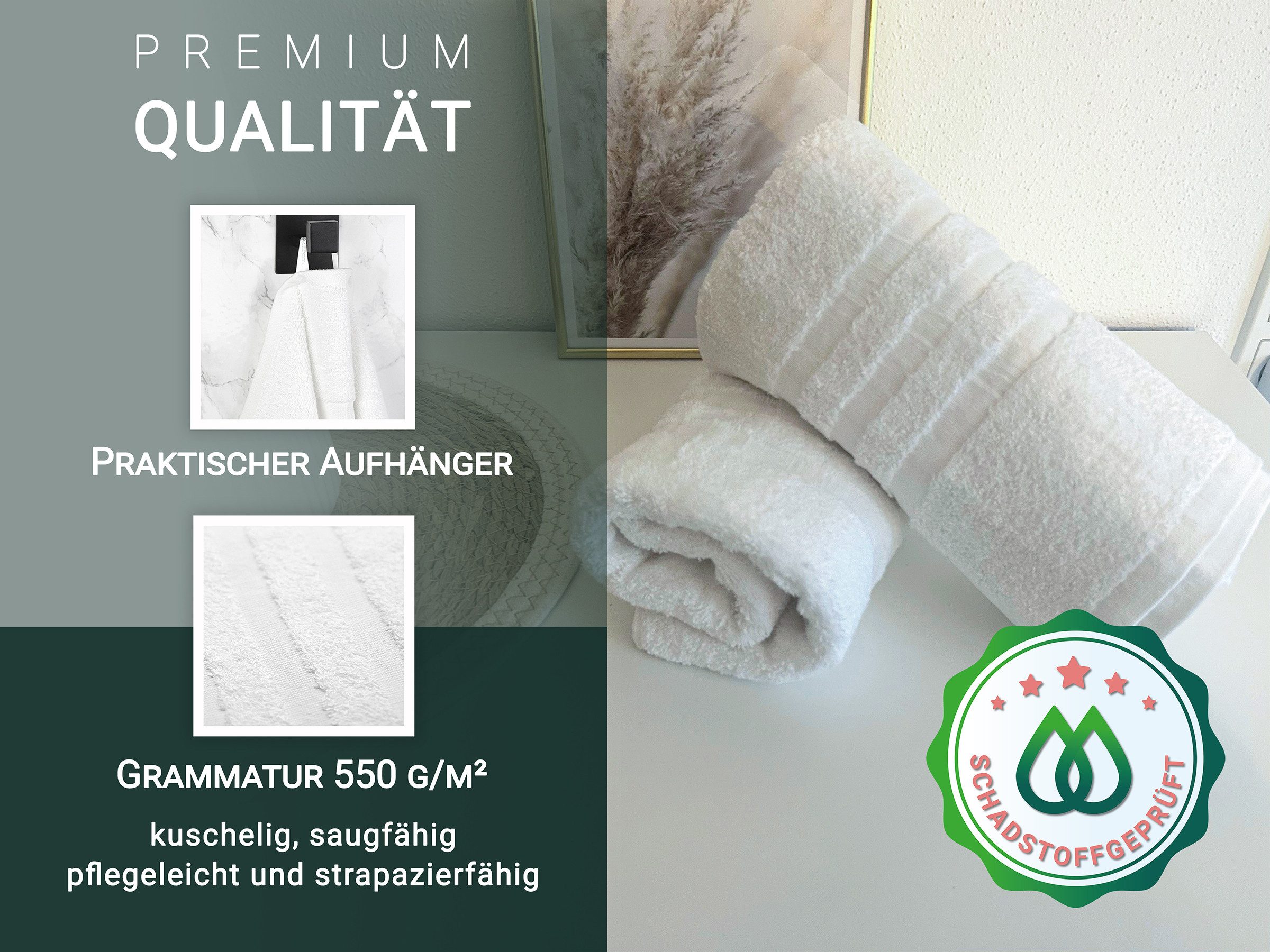 ZOLLNER Duschtücher, Walkfrottier (2-St), 70 x 140 cm, 100% Baumwolle, vom Hotelwäschespezalisten