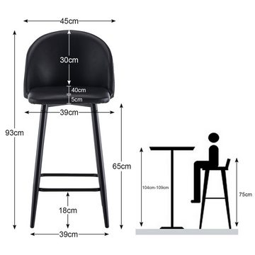 CLIPOP Barhocker Kunstleder Barstool (2er Set), Moderne Thekenhocker mit Rückenlehne, Esszimmerstühle, Sitzhöhe 65cm