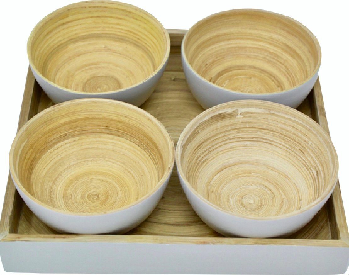 KeMar Kitchenware Snackschale (5-tlg), Holzleim Als 100% Bambus, mit natürlichen Tablett, Delfin verwenden Snackschale wir Kaseinleim. Grau zu