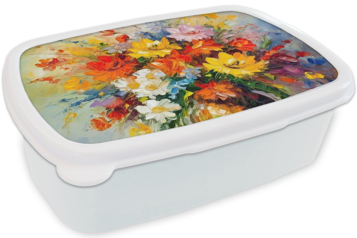 MuchoWow für Mädchen (2-tlg), Jungs weiß Kinder und Brotbox Brotdose, Ölfarbe - Erwachsene, - Bunt Kunststoff, Lunchbox für Blumen - Blumentopf, und