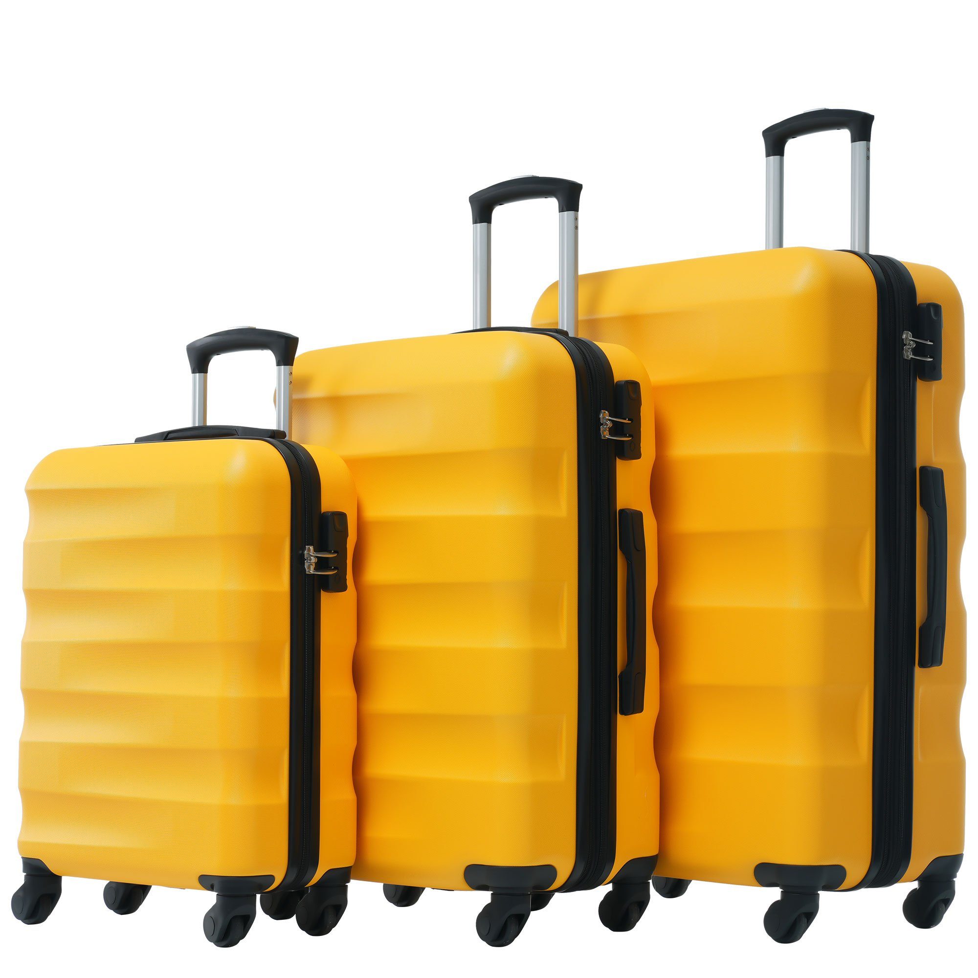 BlingBin Kofferset Hartschalen-Koffer Rollkoffer, 4 Rollen, (set, 3 tlg., TSA Zollschloss), 360° leises Universal-Räder, TSA-Zahlenschloss, Erweiterbar gelb